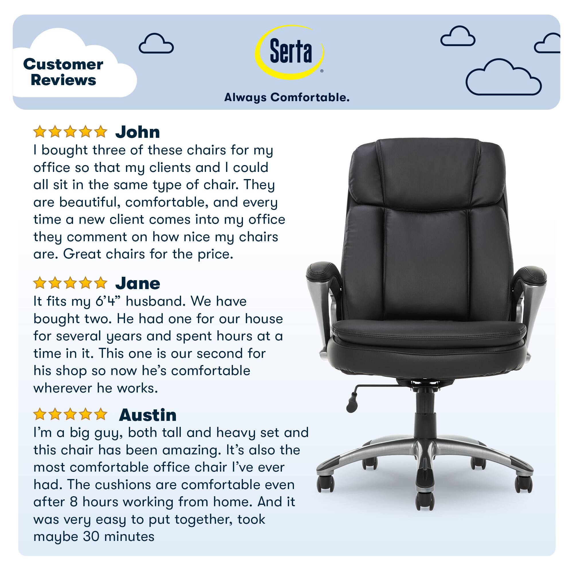 Alt View 19. Serta - Fairbanks Bonded Leather Big and Tall Executive Office Chair - Black.