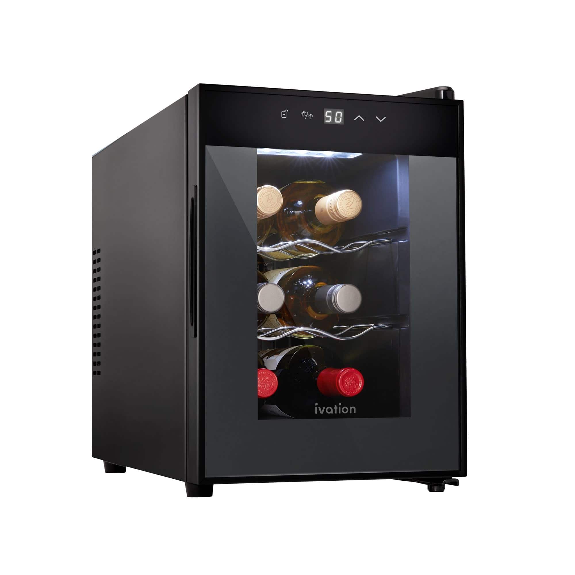 Ivation - 6 Bottle Thermoelectric Wine Cooler, Countertop Wine Fridge w/Digital Temp Control - Black