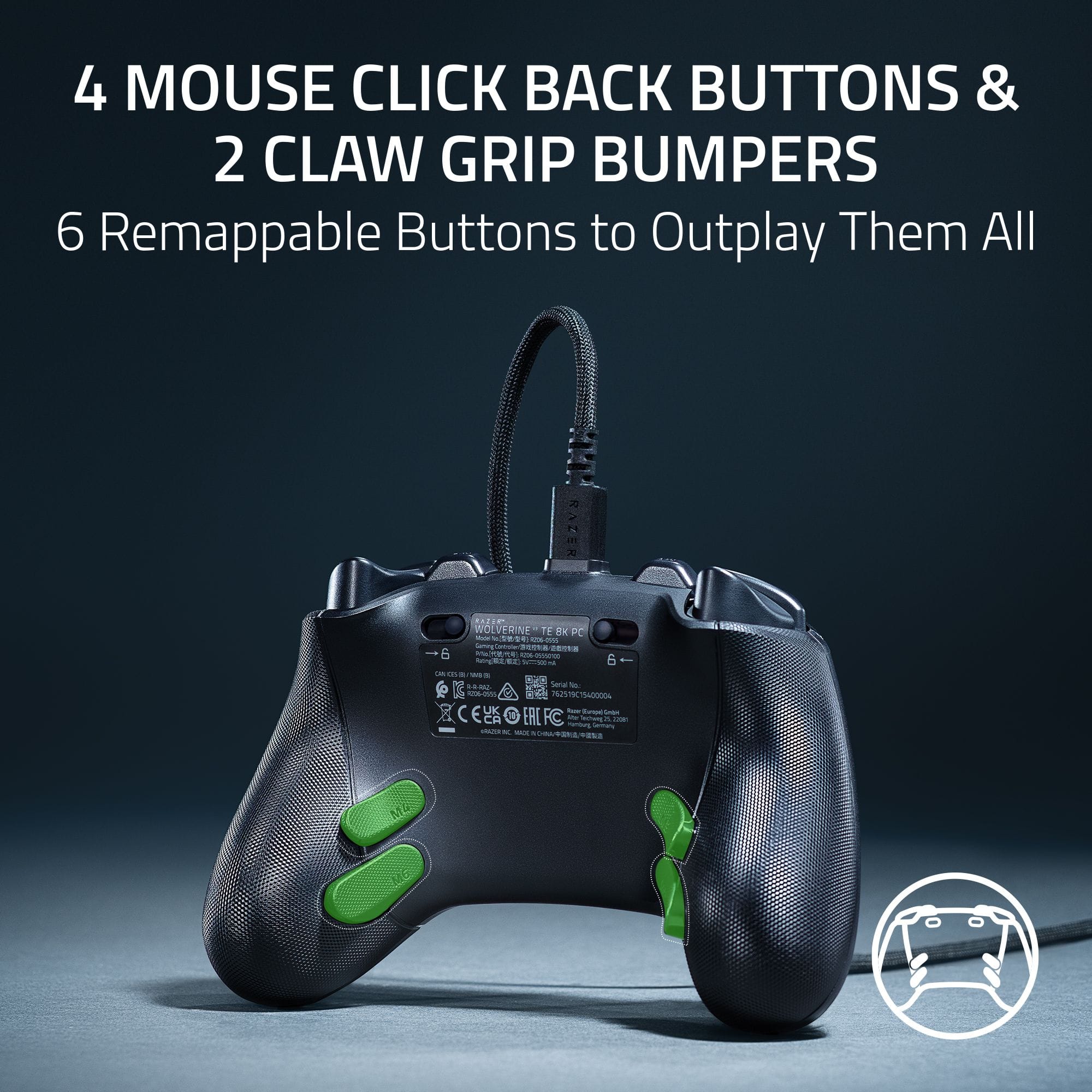 4 MOUSE CLICK BACK BUTTONS & 2 CLAW GRIP BUMPERS 6 Remappable Buttons to Outplay Them All RAZER WOLVERINE V2 PC