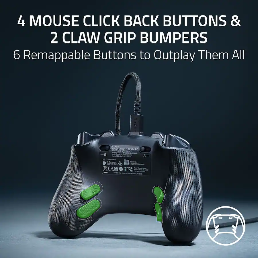 4 BOTONES PARA HACER CLIC HACIA ATRÁS CON EL MOUSE Y 2 PARACHOQUES CON GARRA 6 botones reasignables para superarlos a todos RAZER WOLVERINE V2 PC