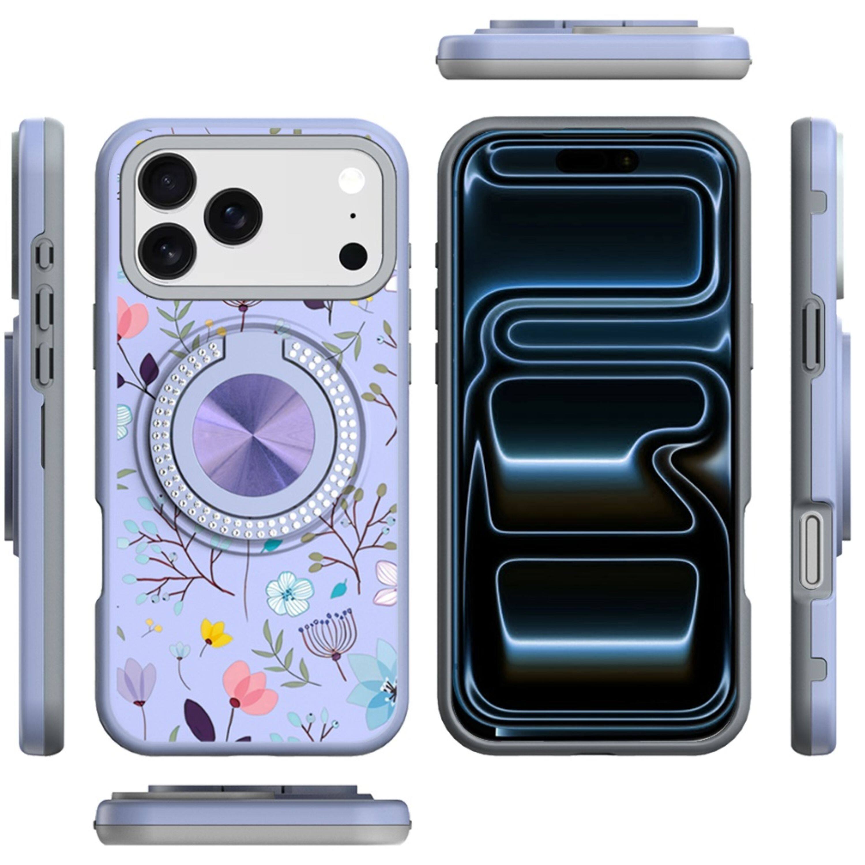 Angle. Kitcheniva - Luxury Printed Case With Tempered Glass For iPhone 17 Pro Max Lavender Floral - Multicolor.