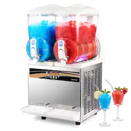 Costway - 8 Gal Commercial Slushie Machine with LED Lights, 1050W Slushy Dispenser for Bars - Silver