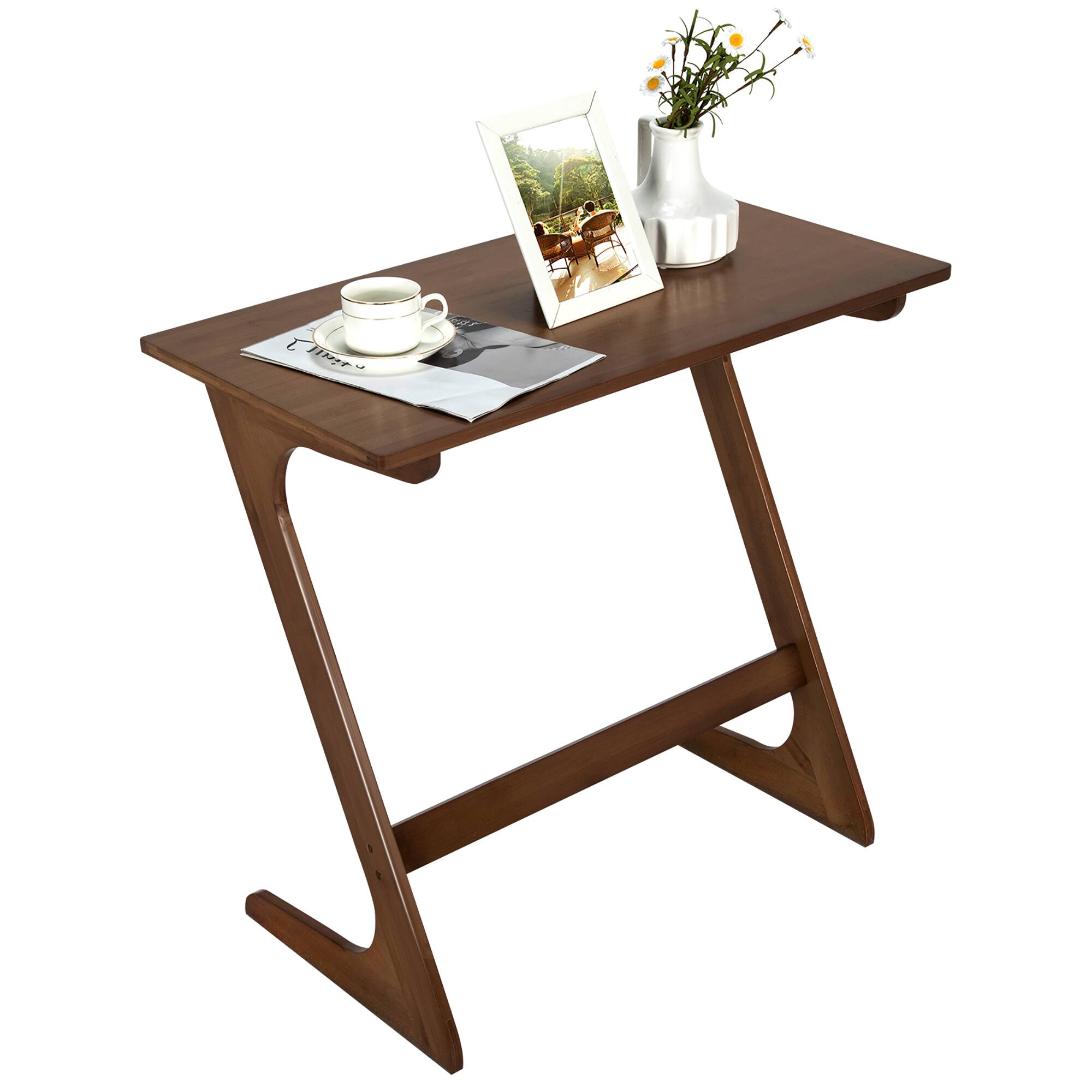 Alt View 9. Costway - Costway Bamboo Sofa Side Table Z-Shaped Spacious Tabletop Space-Saving TV Snack Tray - Coffee.