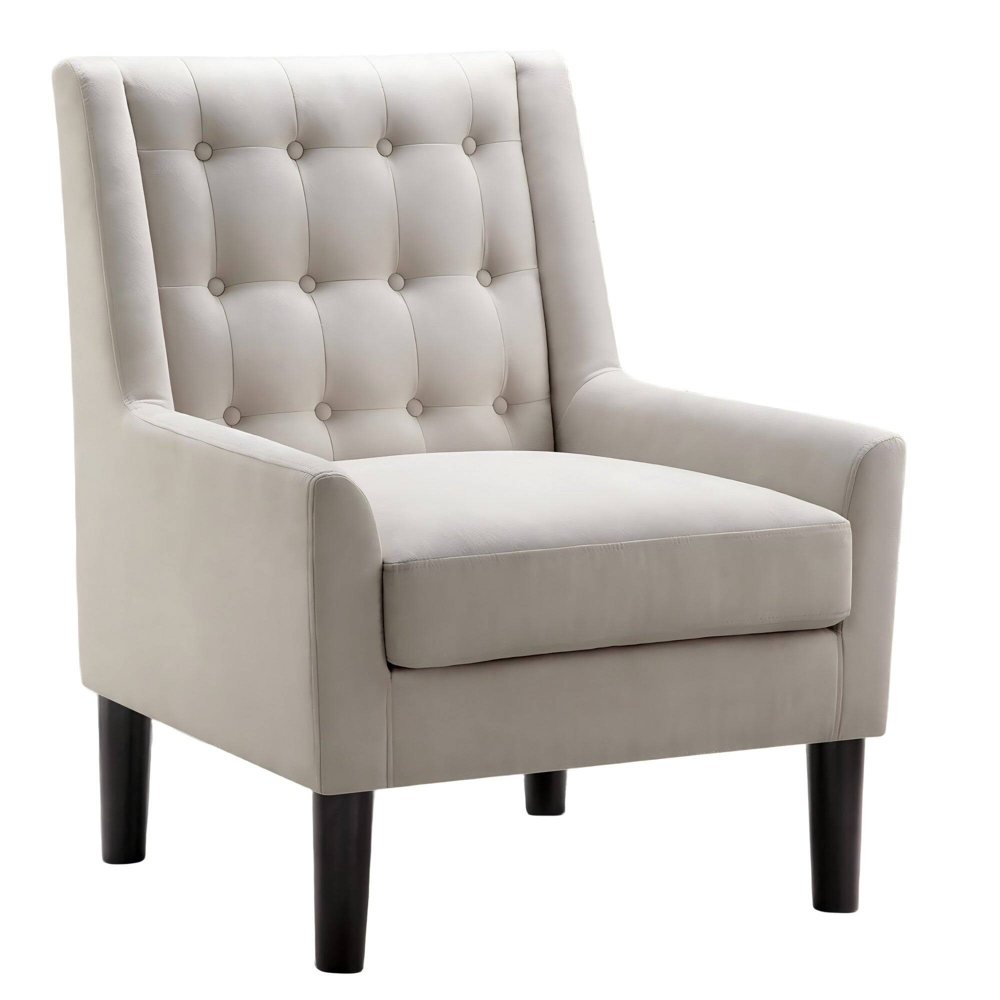 Alt View 3. Boyel Living - Velvet Button Tufted Accent Chair with Solid Wood Legs - Beige.