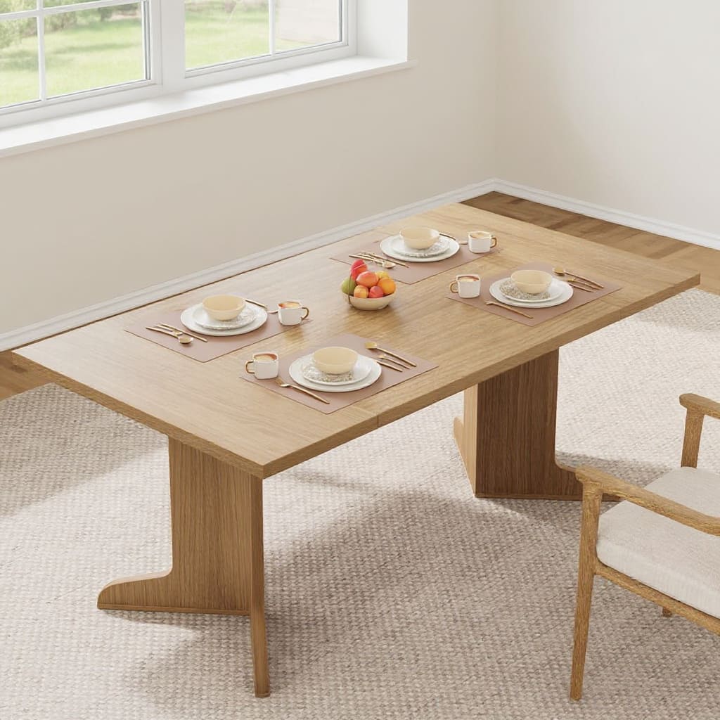 Acekool - 71.1" Farmhouse Rectangle Kitchen Table, with Thicken Tabletop - Natural