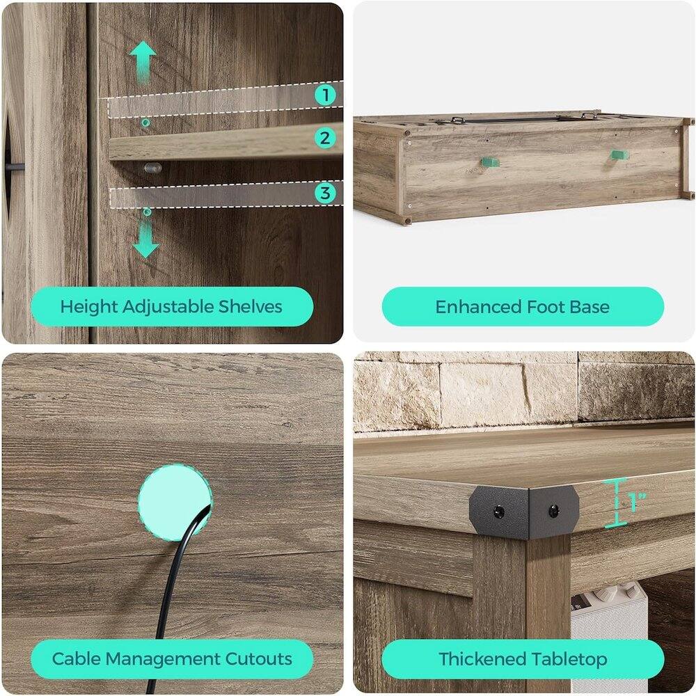 1. Height Adjustable Shelves
2. Enhanced Foot Base
3. Cable Management Cutouts
4. Thickened Tabletop