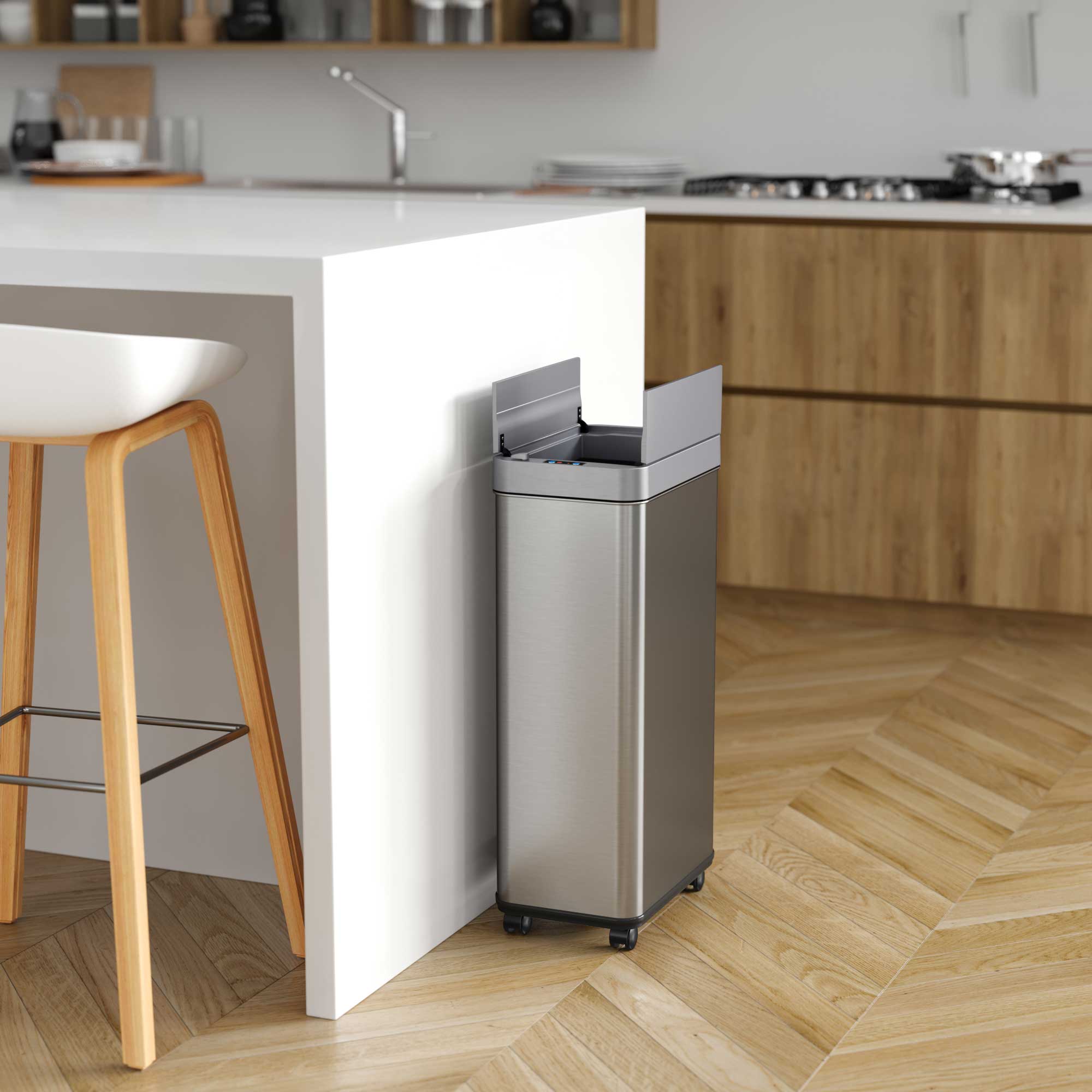 Back. iTouchless - 18 Gallon Wings Open Stainless Steel Sensor Kitchen Trash Can with Wheels and AbsorbX Odor Filter - Silver.