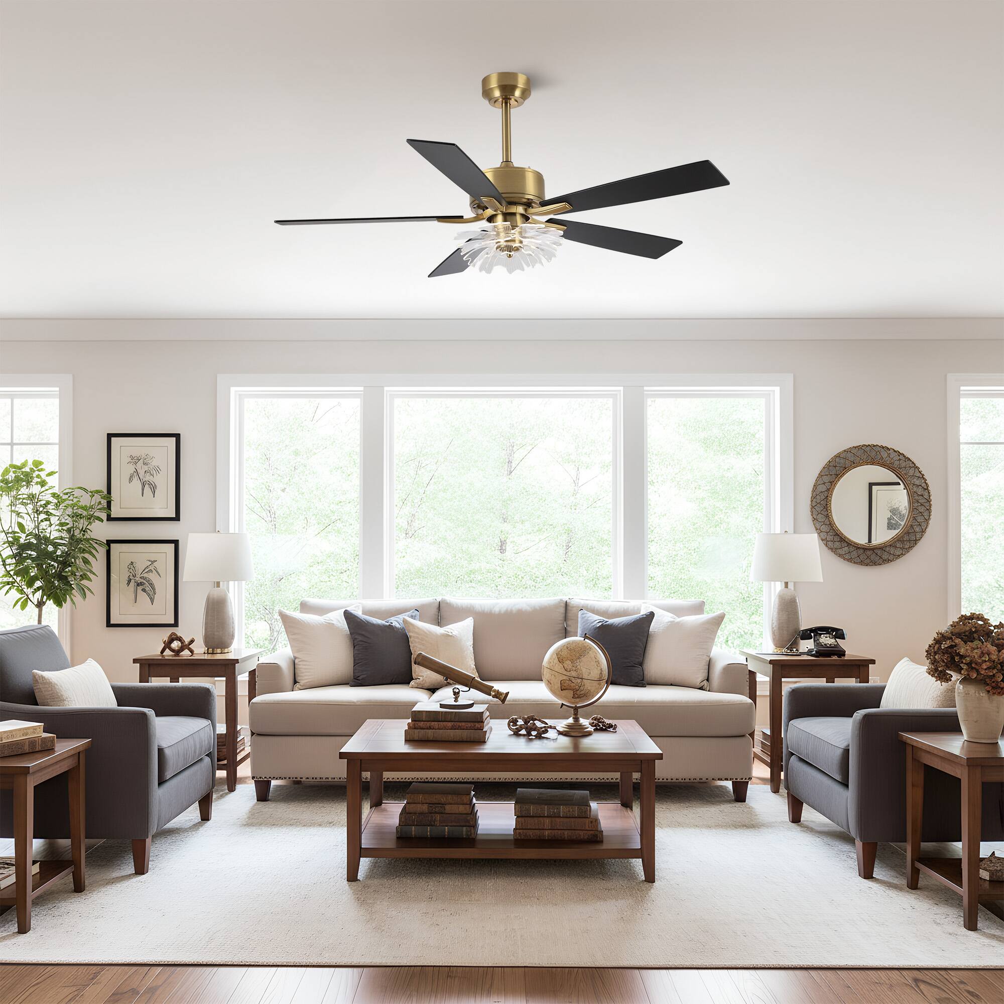 Back. Parrot Uncle - 52" Modern Gold LED Ceiling Fan with Remote and Light Guide Plate Shade Design - Gold.