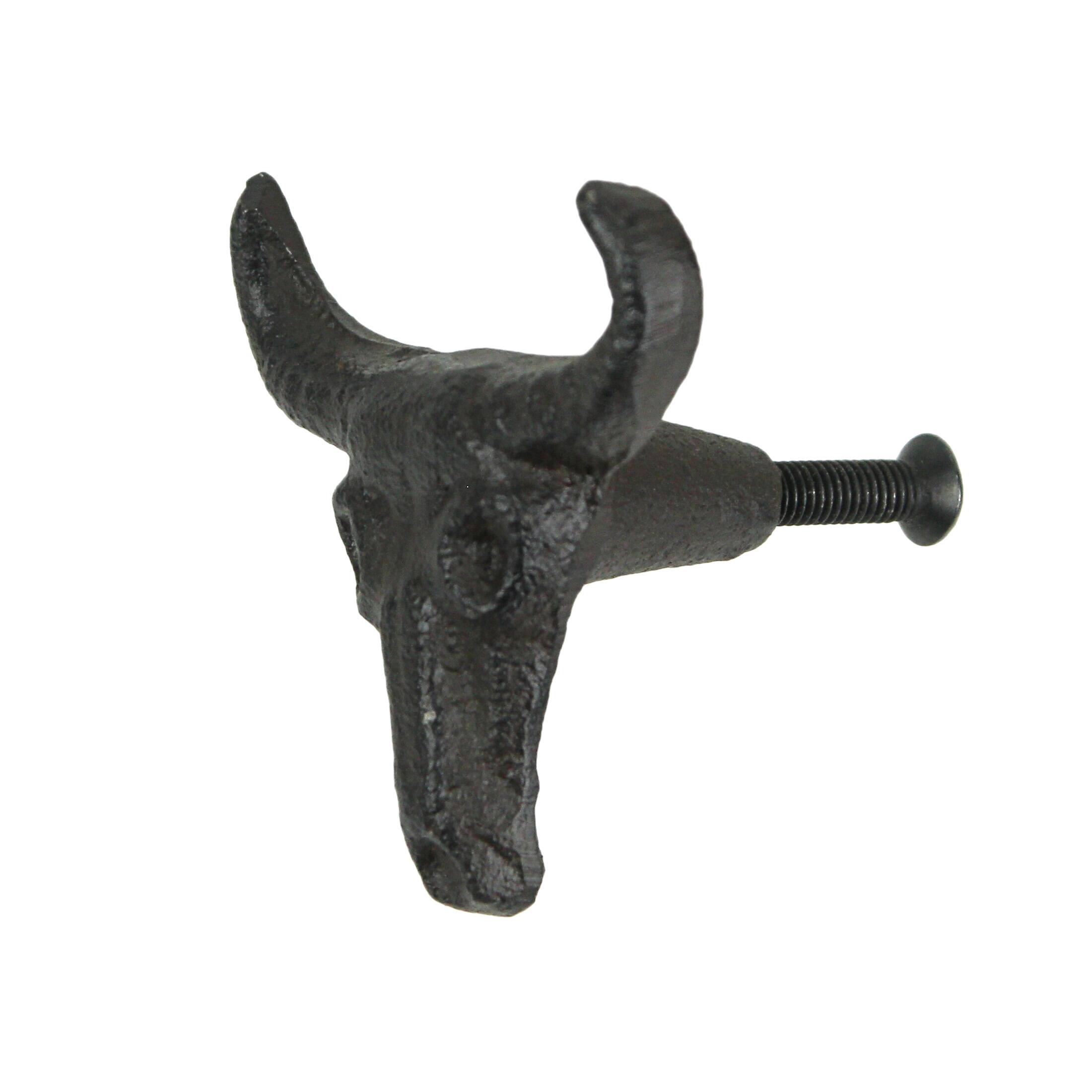Alt View 8. Zeckos - Set of 6 Cast Iron Steer Skull Drawer Pulls Western Home Decor Cabinet Knobs - Brown.
