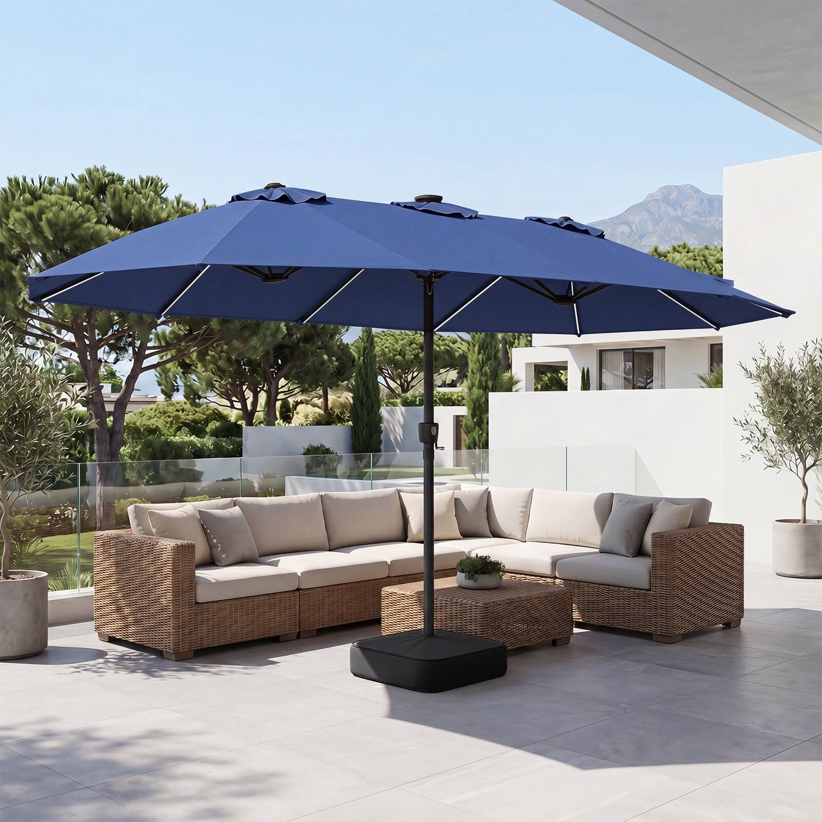 Alt View 1. Costway - Costway 15.5 FT Extra-Large Patio Umbrella with Base Included, 12 Ribs, 12 Light Modes - Navy.