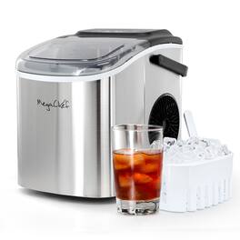 MegaChef - 26 Pound Countertop Stainless Steel Bullet Ice Maker with Basket and Scooper - Silver
