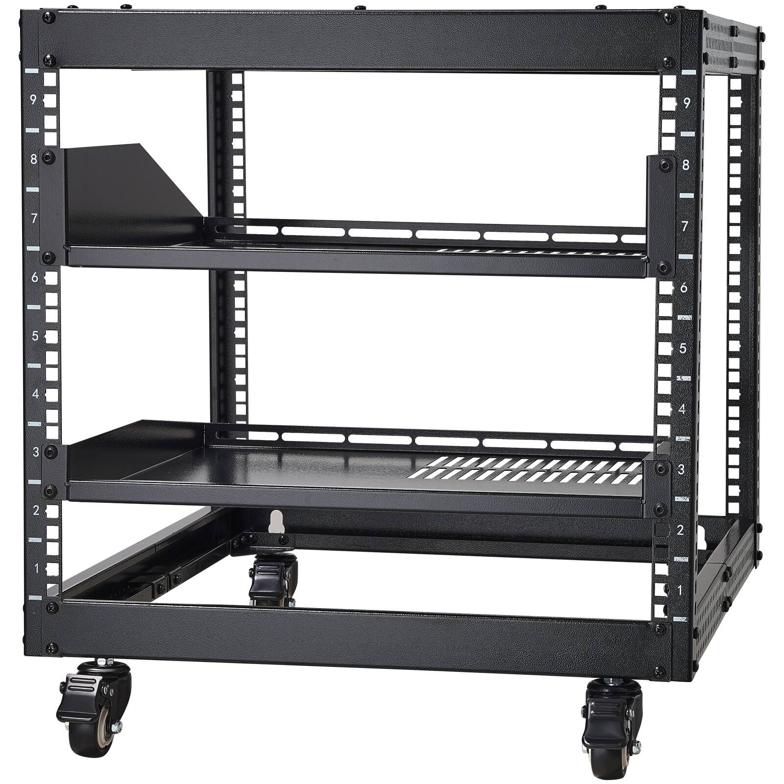 Alt View 5. VEVOR - 9U Open Frame Server Rack, 23''-40'' Adjustable Depth, Free Standing or Wall Mount Network Server Rack with 360° Casters - Black.