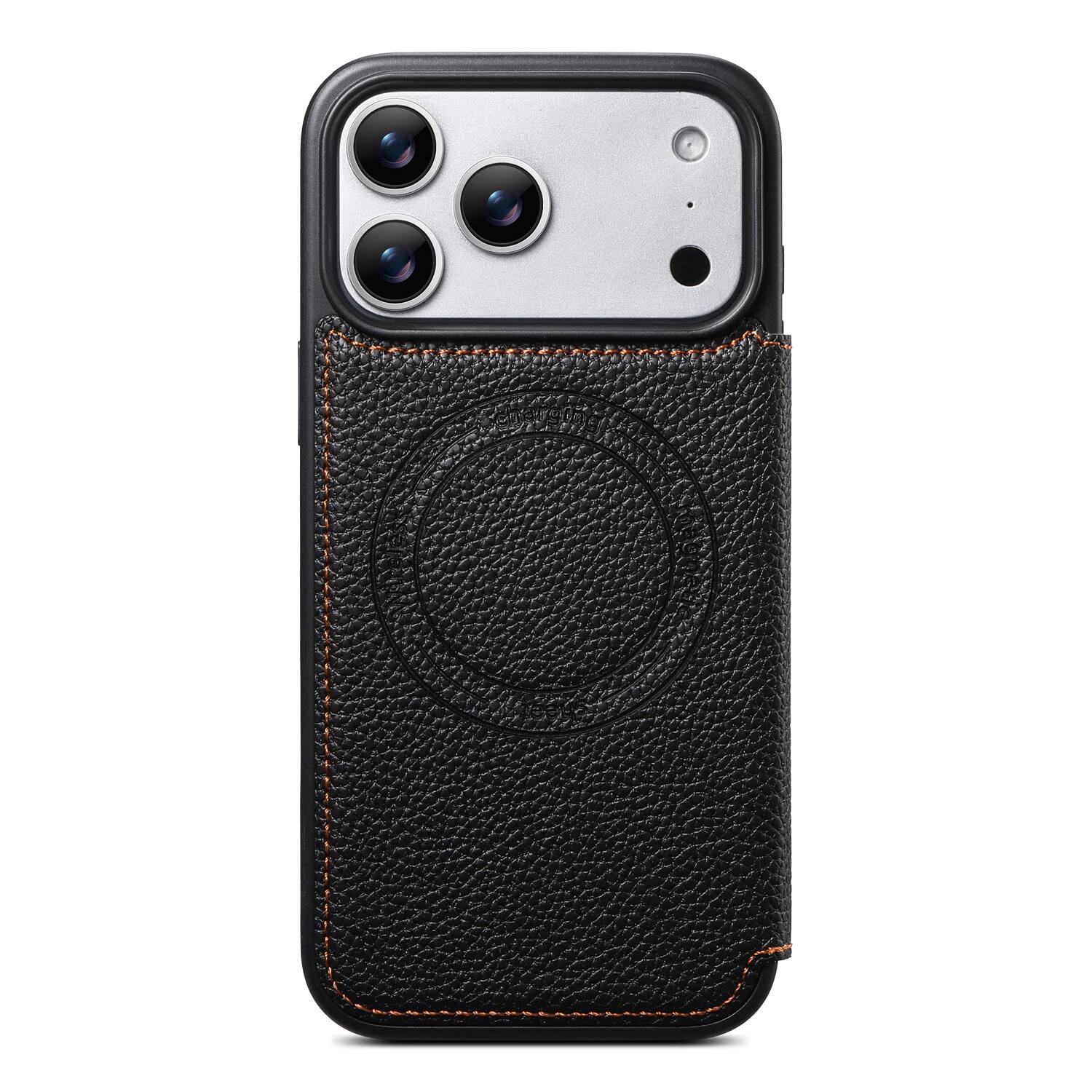 Alt View 1. Dteck - Ultra-Thin Faux Leather Card Slot Case for Apple iPhone 17 Pro Max,Wireless Charging,Flip Card Pocket Phone Cover - Black.