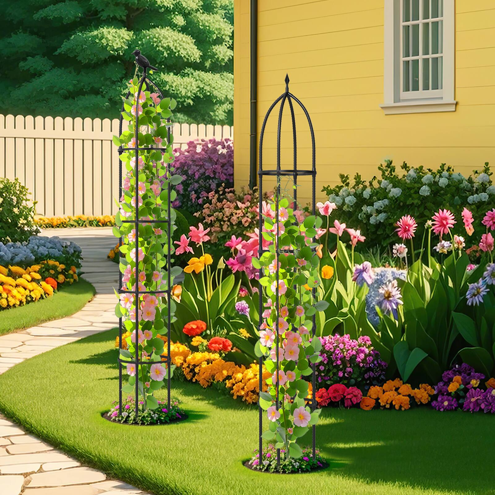 Alt View 3. Gymax - Gymax 2-Pack Garden Obelisk Trellis for Climbing Plants Rustproof PE-Coated Metal Flower Trellis - Black.