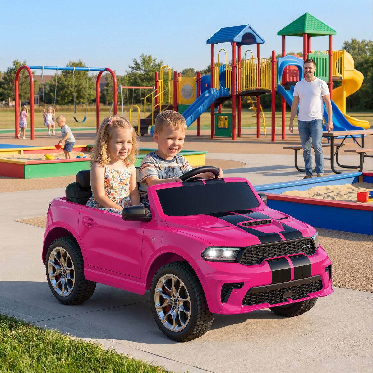 Front. Wisairt - Officially Licensed Dodge 12V Kids Ride on Car with Parent Remote & Bluetooth - Pink.