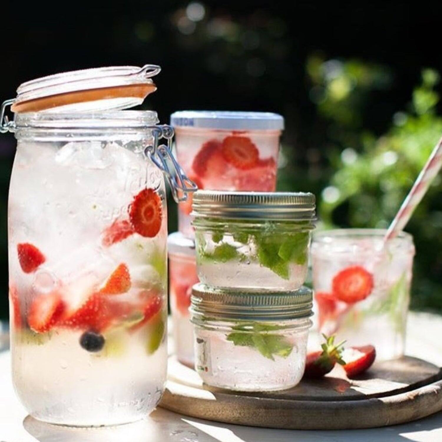 Alt View 2. Le Parfait - Familia Wiss Terrine - 200ml Wide Mouth French Glass Mason Jar w/ 2-Piece Gold Lid, 7oz/Half Pint (Pack of 6).