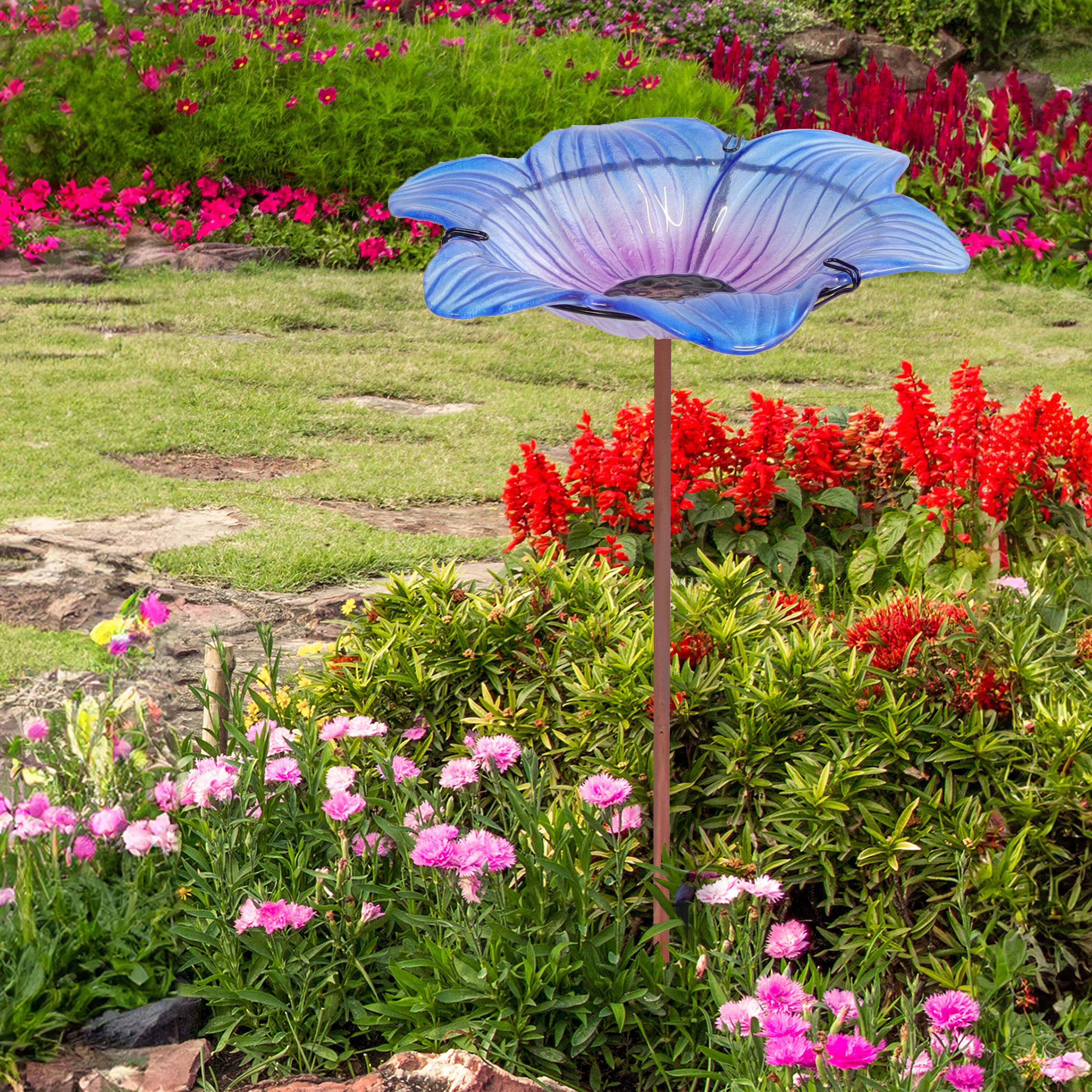 Alt View 5. Sunnydaze - Deck-Mounted/Staked Glass Bird Bath - Morning Glory.