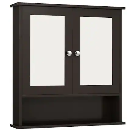 Front. SlickBlue - Compact Bathroom Cabinet with Mirror, Modern Wall Cabinet for Bathroom Storage - Brown.