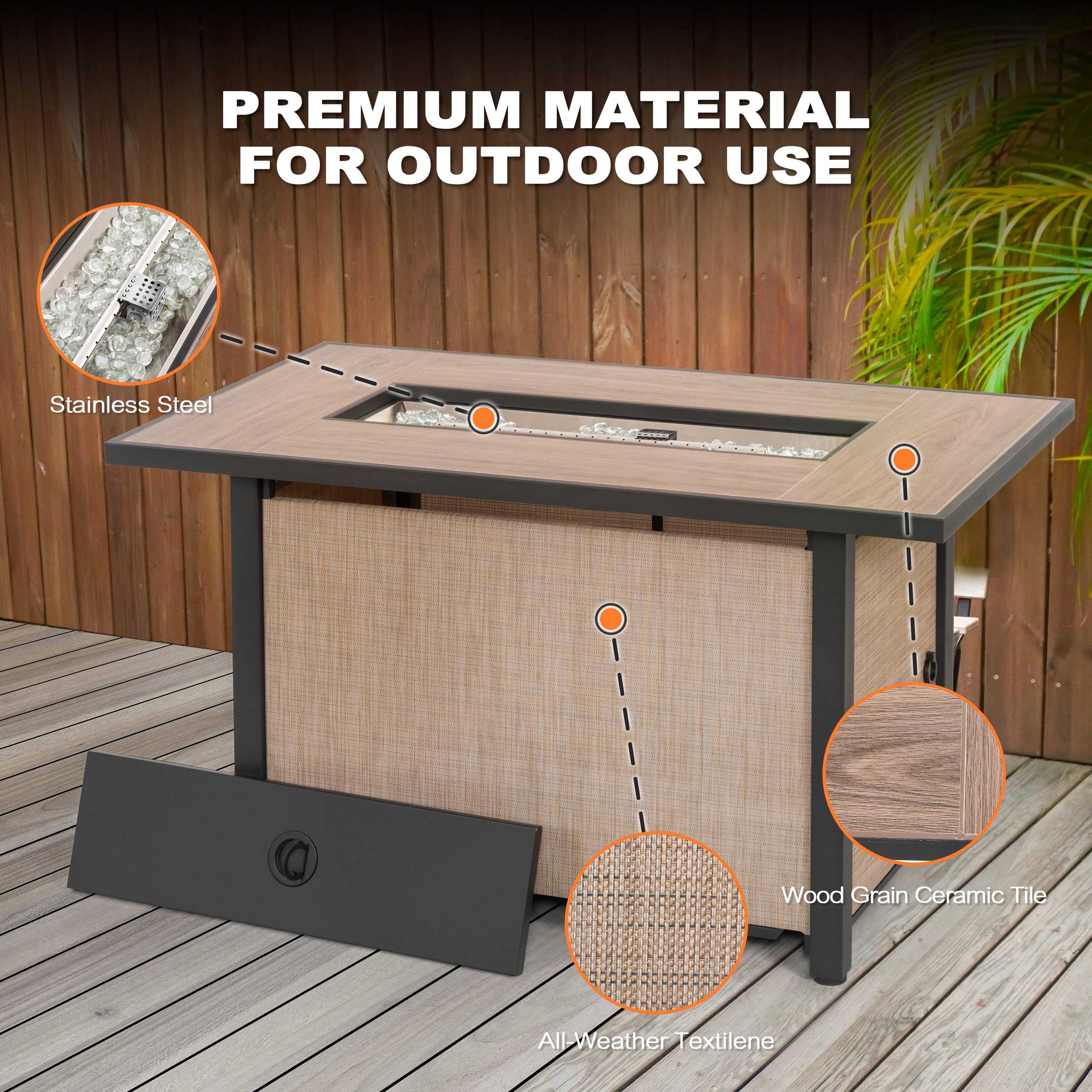 PREMIUM MATERIAL FOR OUTDOOR USE

- Stainless Steel
- Wood Grain Ceramic Tile
- All Weather Textilene