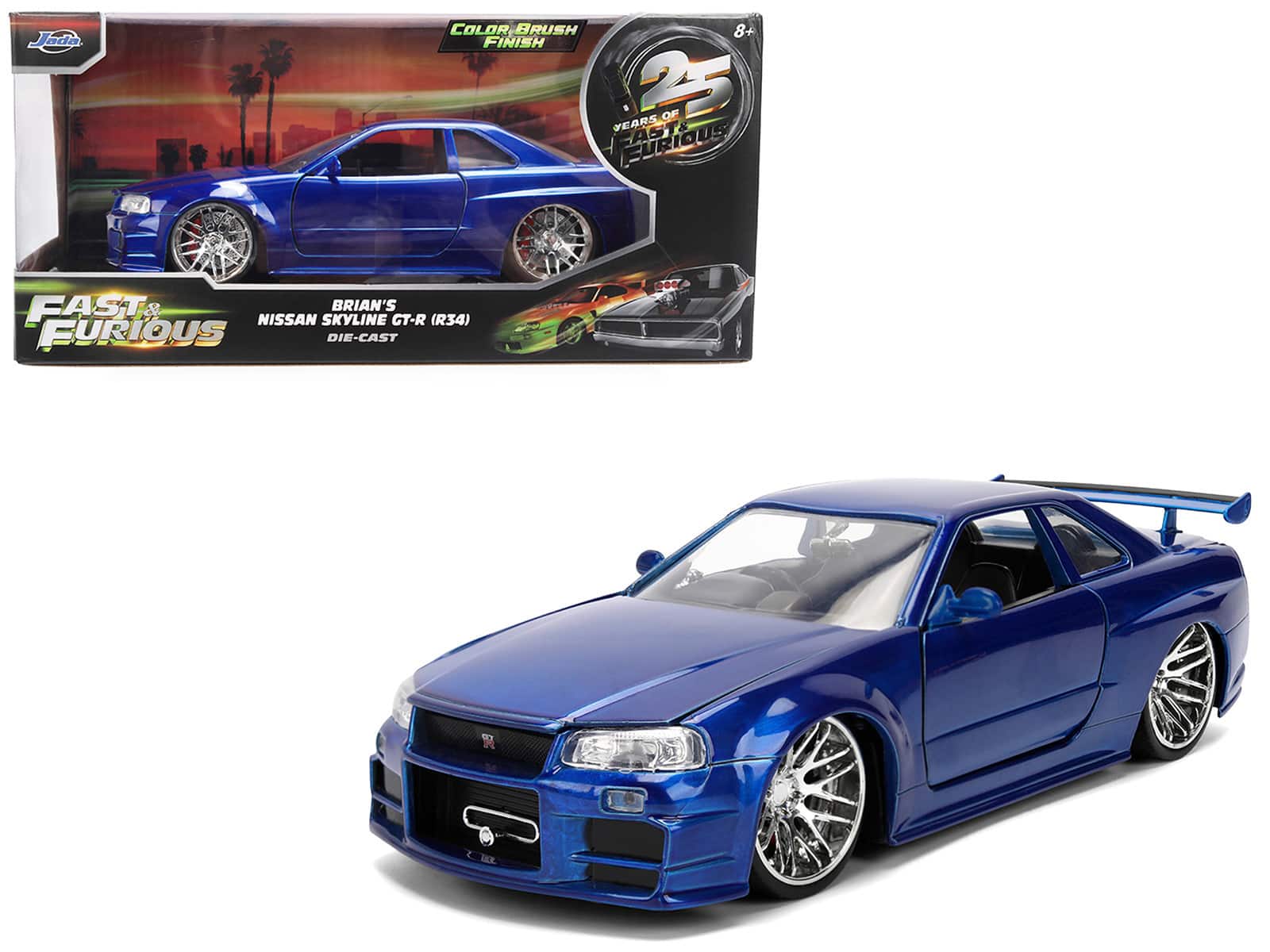 "Brian's Nissan Skyline GT-R (R34) RHD Blue Color Brush Finish ""2 Fast 2 Furious"" (2003) 1/24 Diecast Model Car by Jada" price history on PriceWatchPro