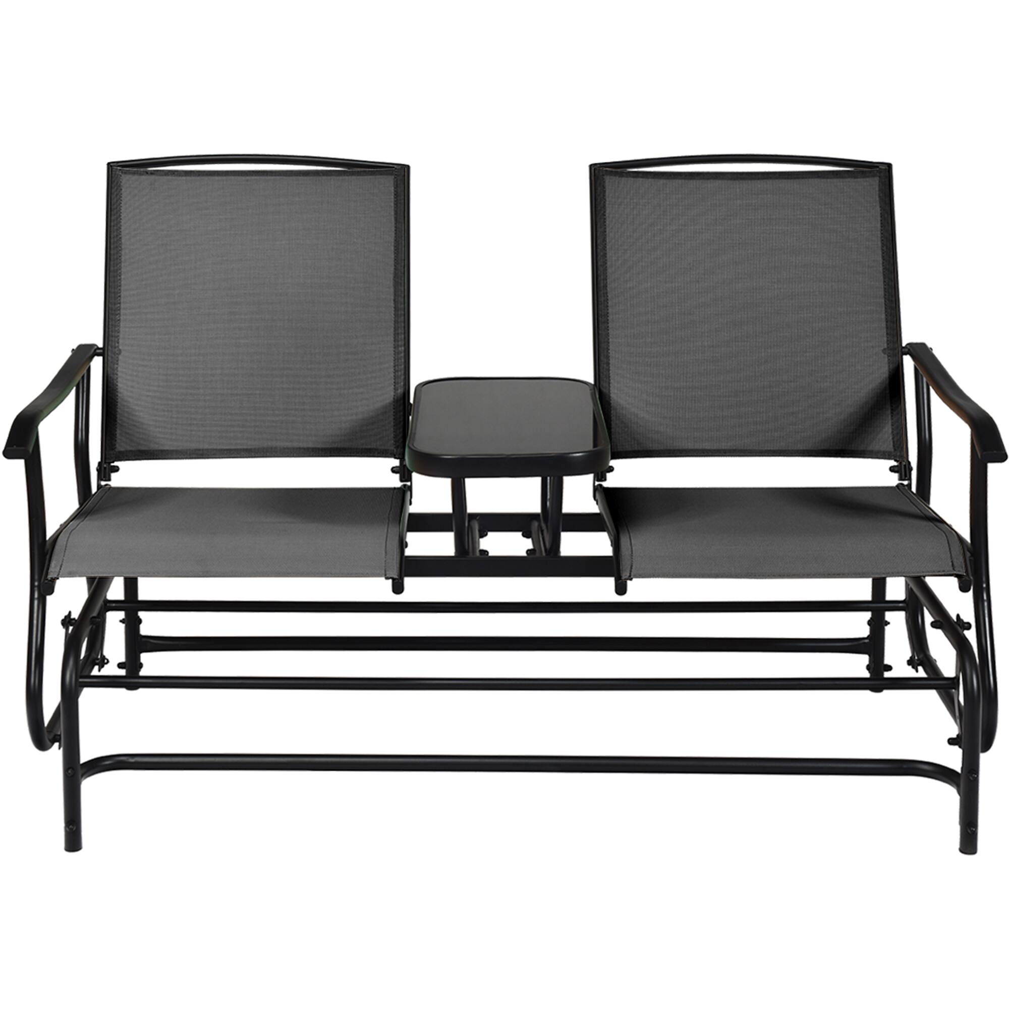 Alt View 7. Gymax - Gymax Patio 2-Person Glider Rocking Chair Loveseat Garden w/ Tempered Glass Table Black - Black.