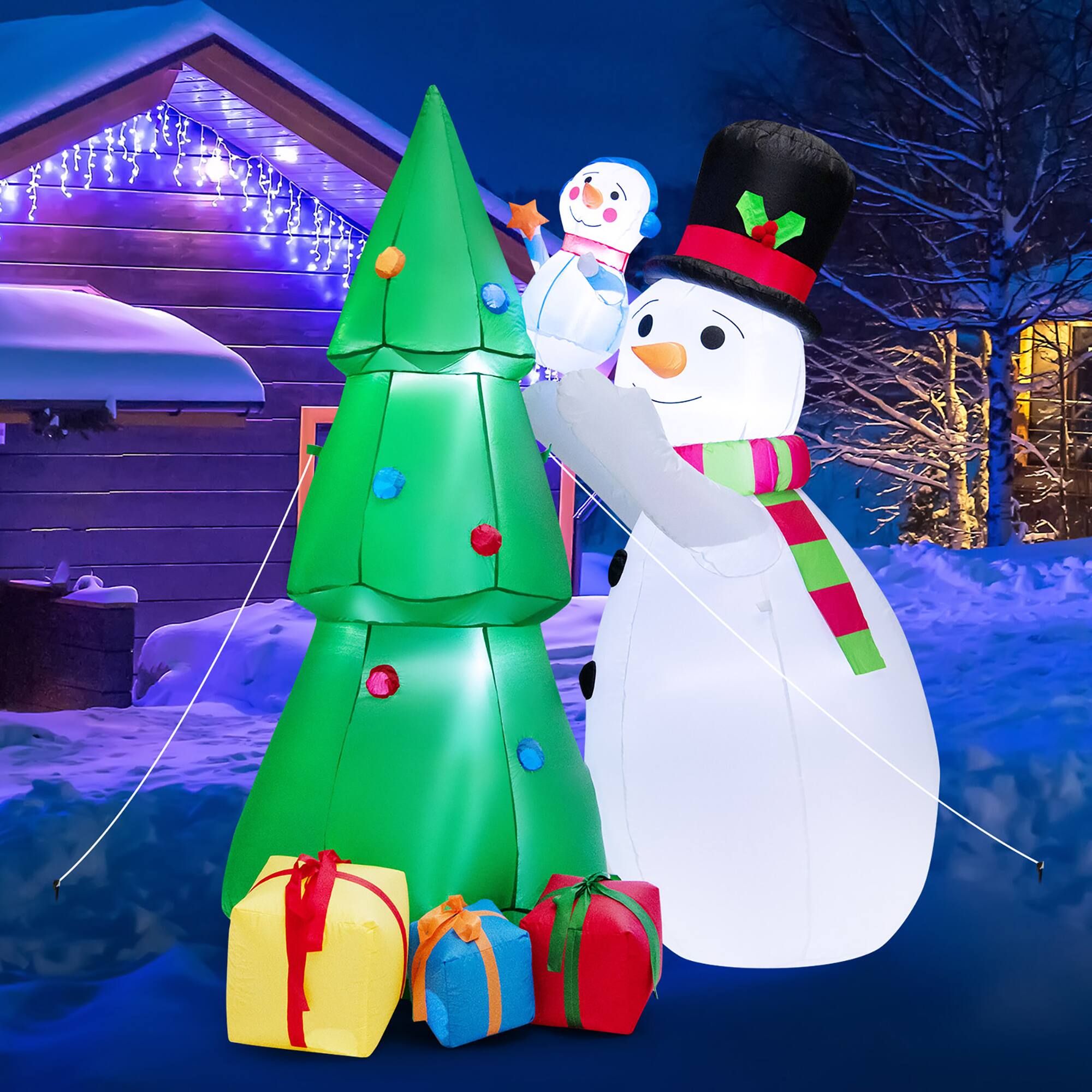 Alt View 2. Costway - 6 FT Tall Inflatable Snowman and Tree Set Christmas Decoration w/ LED Lights - Multicolor.