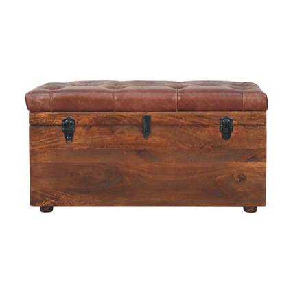 Front. Artisan Furniture - Artisan Furniture Solid Wood Brown Buffalo hide leather Storage Trunk, Upholstered, Dark Brown - Dark Brown.