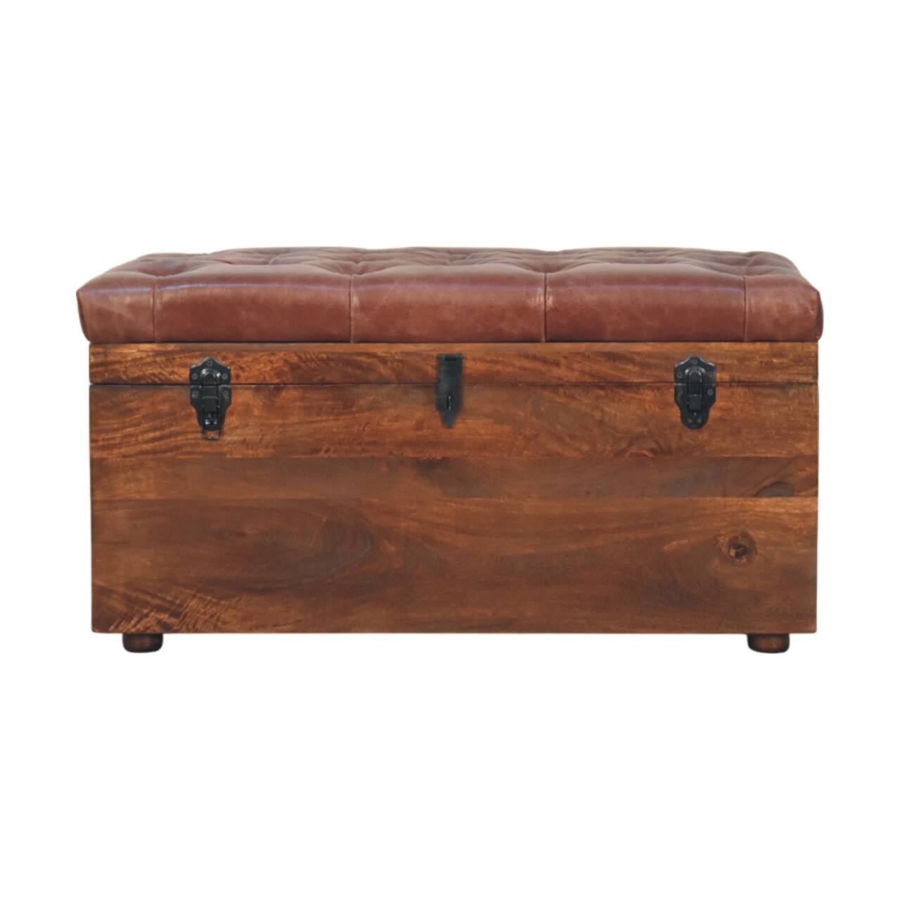 Front. Artisan Furniture - Artisan Furniture Solid Wood Brown Buffalo hide leather Storage Trunk, Upholstered, Dark Brown - Dark Brown.