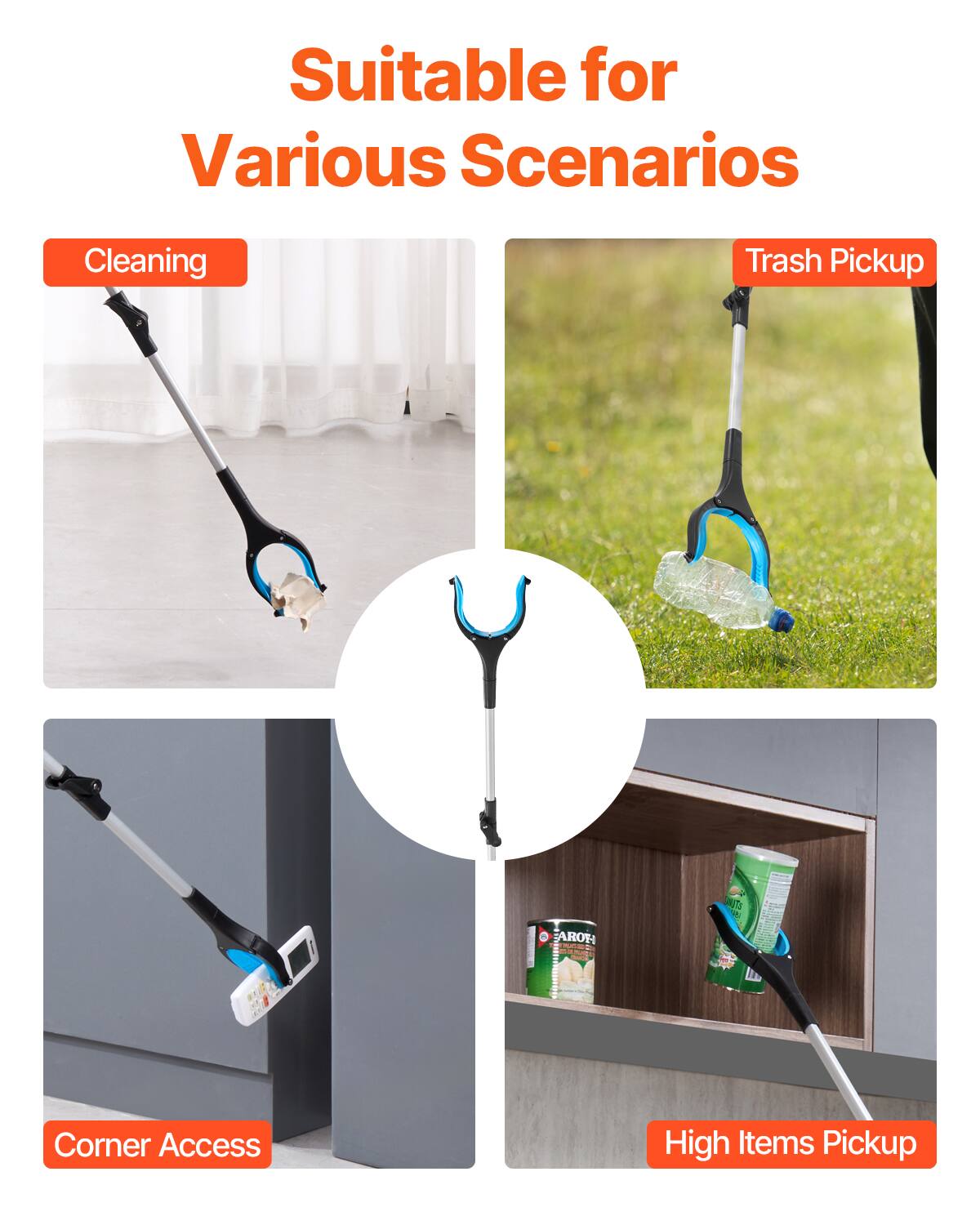 Suitable for Various Scenarios

- Cleaning
- Trash Pickup
- Corner Access
- High Items Pickup
