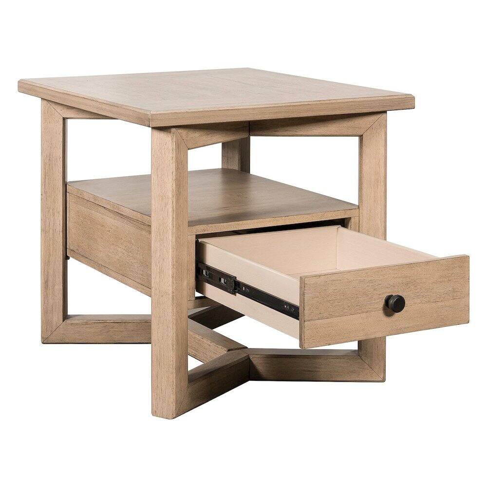 Front. Liberty Furniture Industries - Living Room Rectangular End Table with Storage Drawer - Barley Buff Birch Wood - Barley Buff.