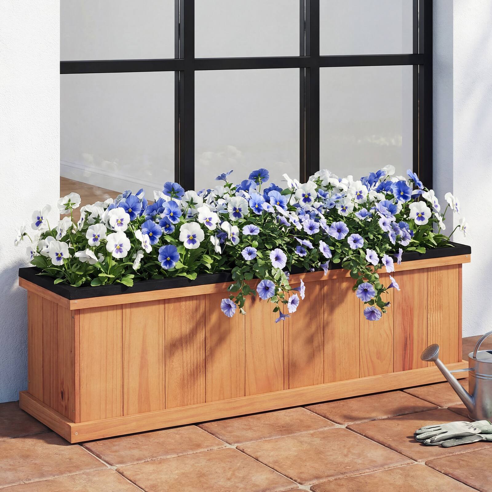 Alt View 1. Costway - Costway 1 PCS Wood Raised Garden Bed with Drainage Holes & Liner for Flowers Vegetables Herbs - Orange.