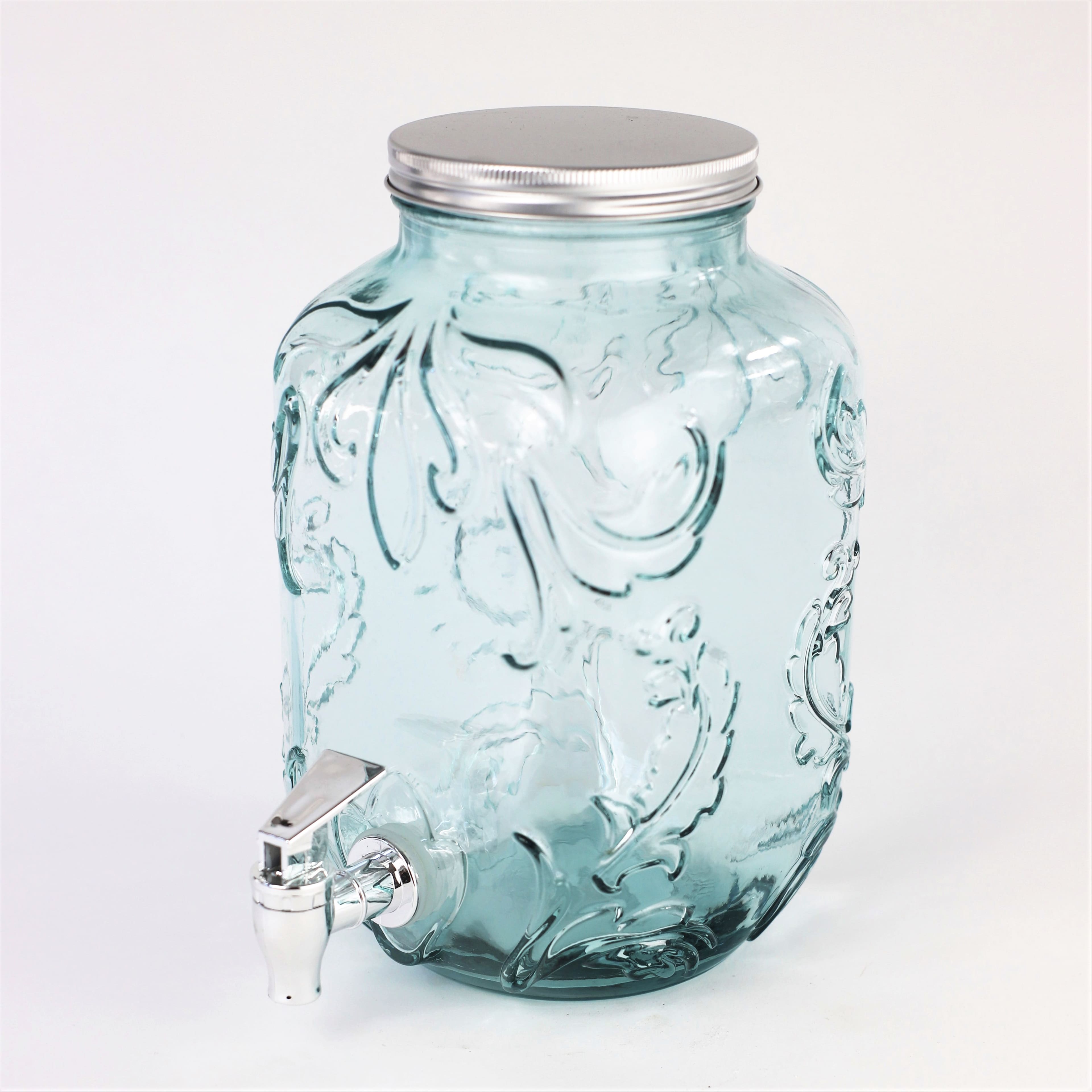 Euro Ceramica Home - Euro Essential Bara Recycled Glass 4 Liter Mason Jar Beverage Dispenser - Clear/Green