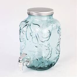 Euro Ceramica Home - Euro Essential Bara Recycled Glass 4 Liter Mason Jar Beverage Dispenser - Clear/Green