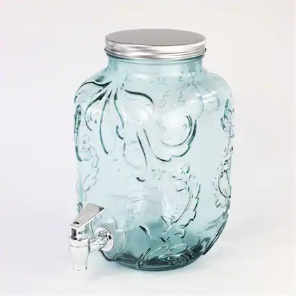 Front. Euro Ceramica Home - Euro Essential Bara Recycled Glass 4 Liter Mason Jar Beverage Dispenser - Clear/Green.