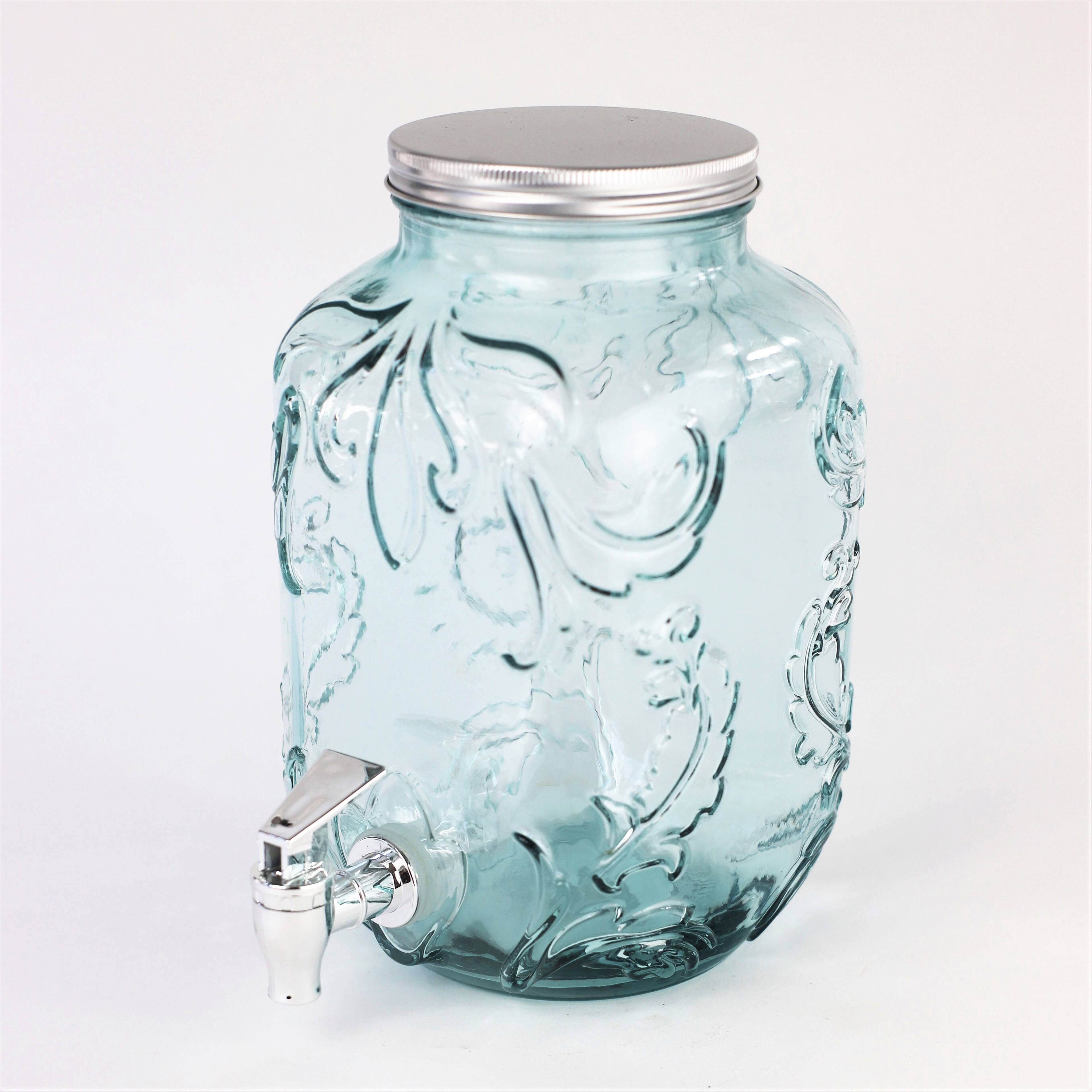 Front. Euro Ceramica Home - Euro Essential Bara Recycled Glass 4 Liter Mason Jar Beverage Dispenser - Clear/Green.