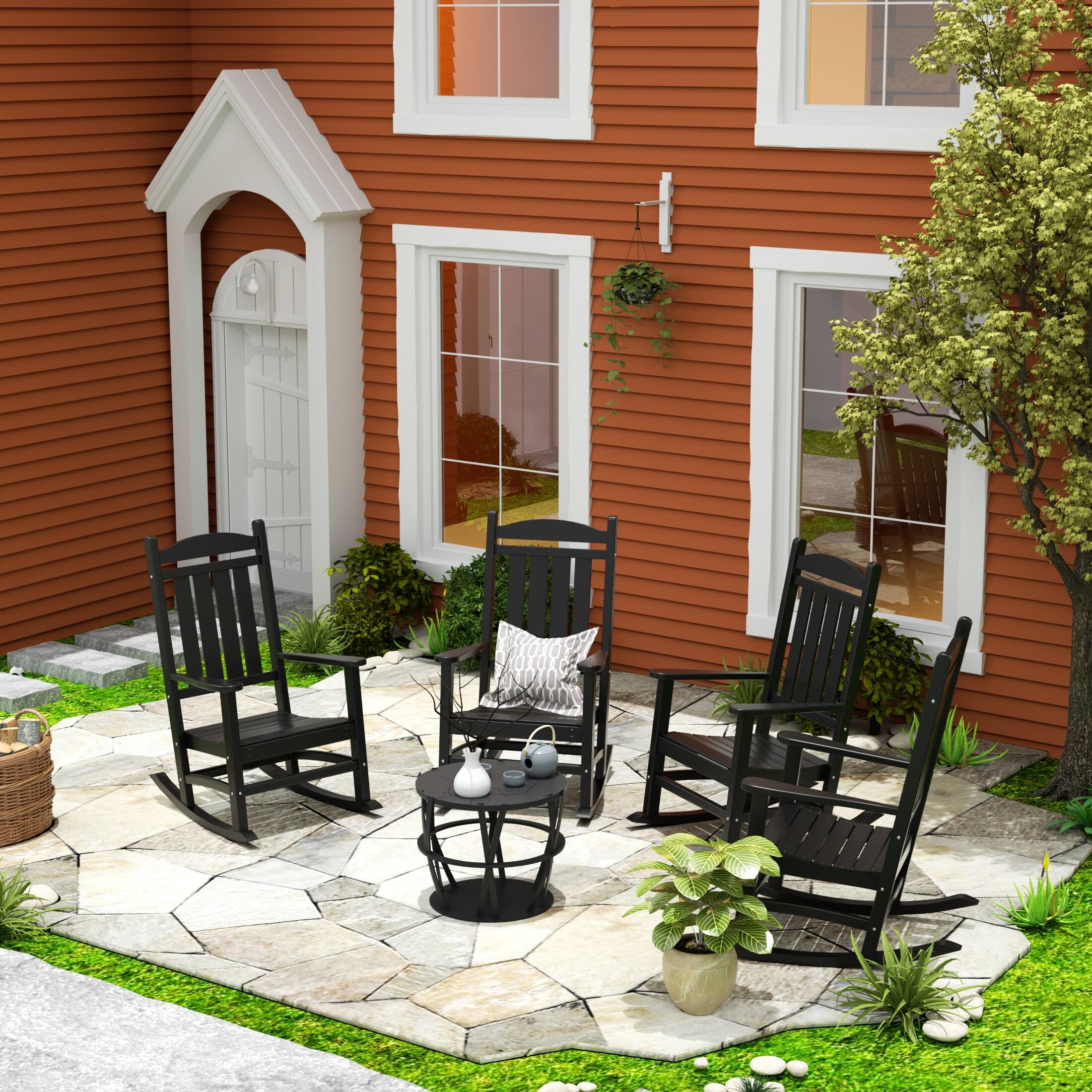 Angle. WestinTrends - WestinTrends Malibu Outdoor Patio Poly Classic Porch Rocking Chair (Set of 4) - Black.