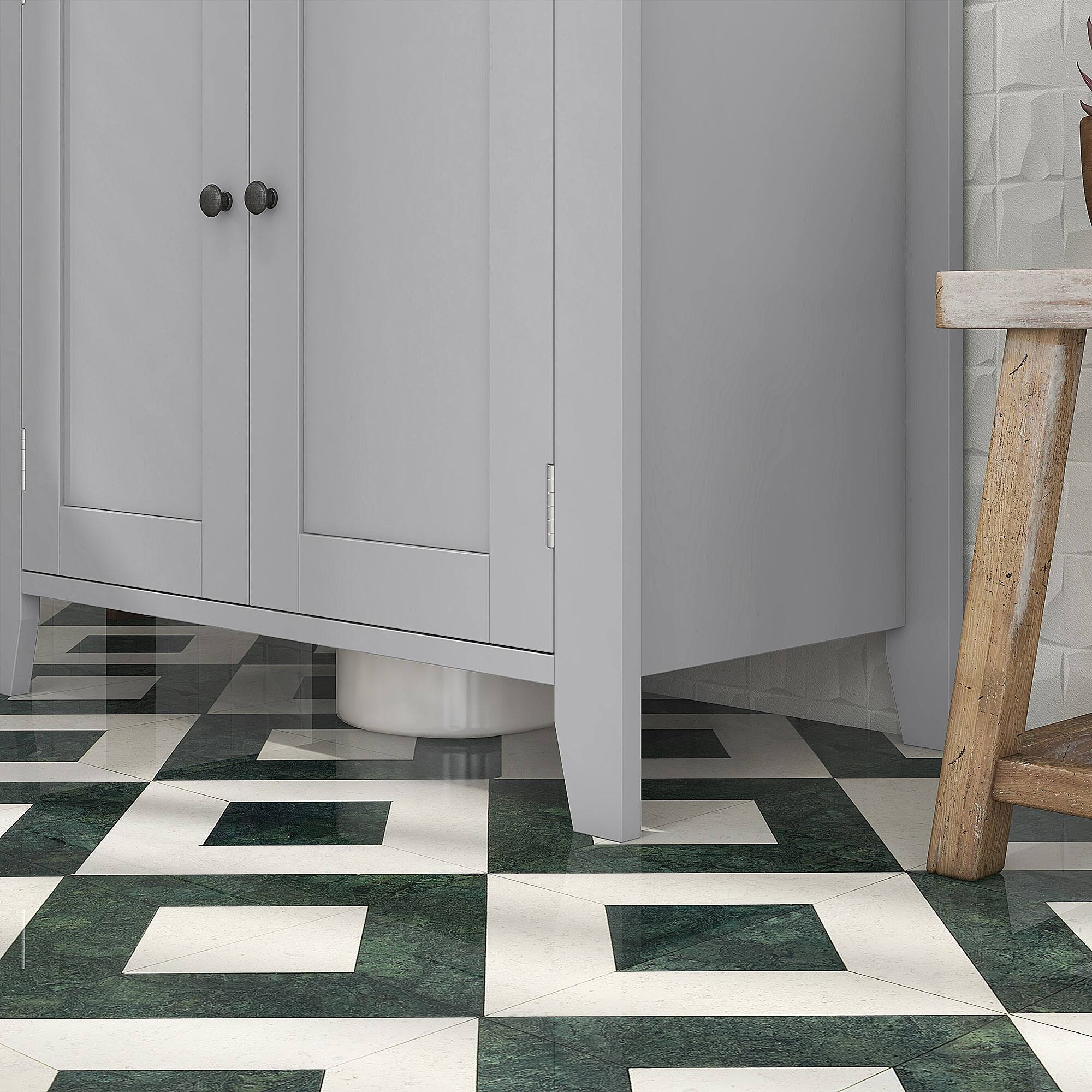 Alt View 7. Kleankin - Pedestal Sink Storage Cabinet, Under Sink Cabinet with U-Shape and Adjustable Internal Shelf - Gray.