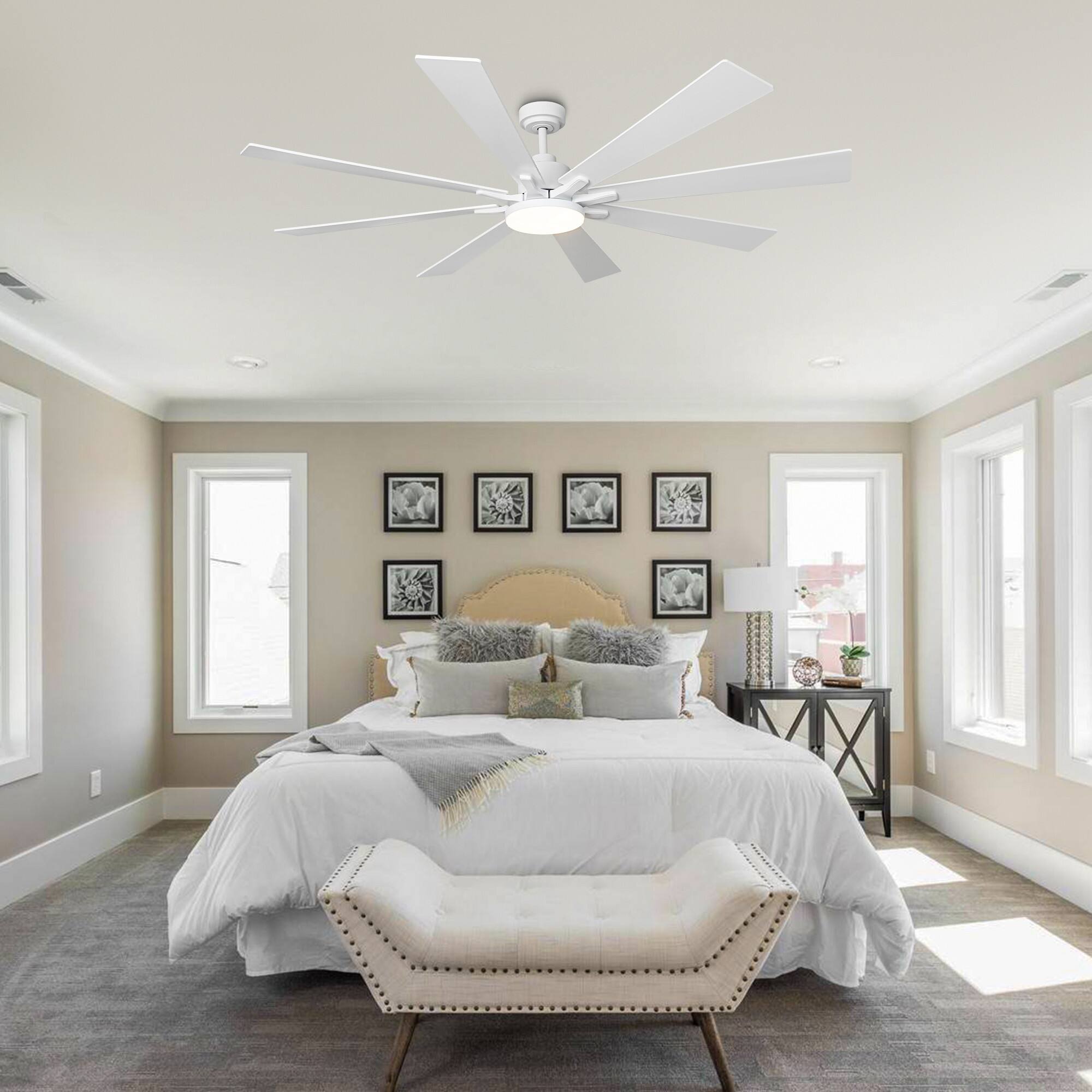 Left. Vaczon - 72" Modern White 3CCT LED Windmill Ceiling Fan with Light - White.