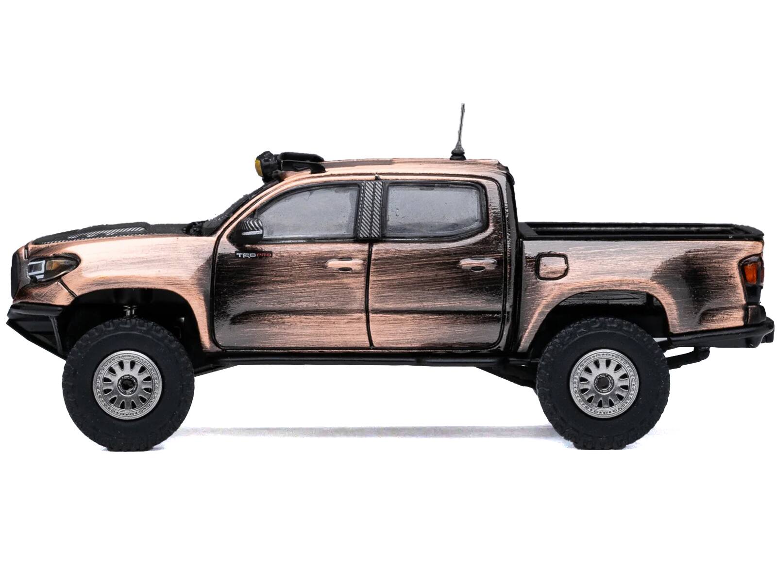 Angle. GCD - Toyota Tacoma Pre-Runner Pickup Truck Brushed Bronze Metallic with Carbon Hood 1/64 Diecast Model Car by GCD - Bronze Metallic.