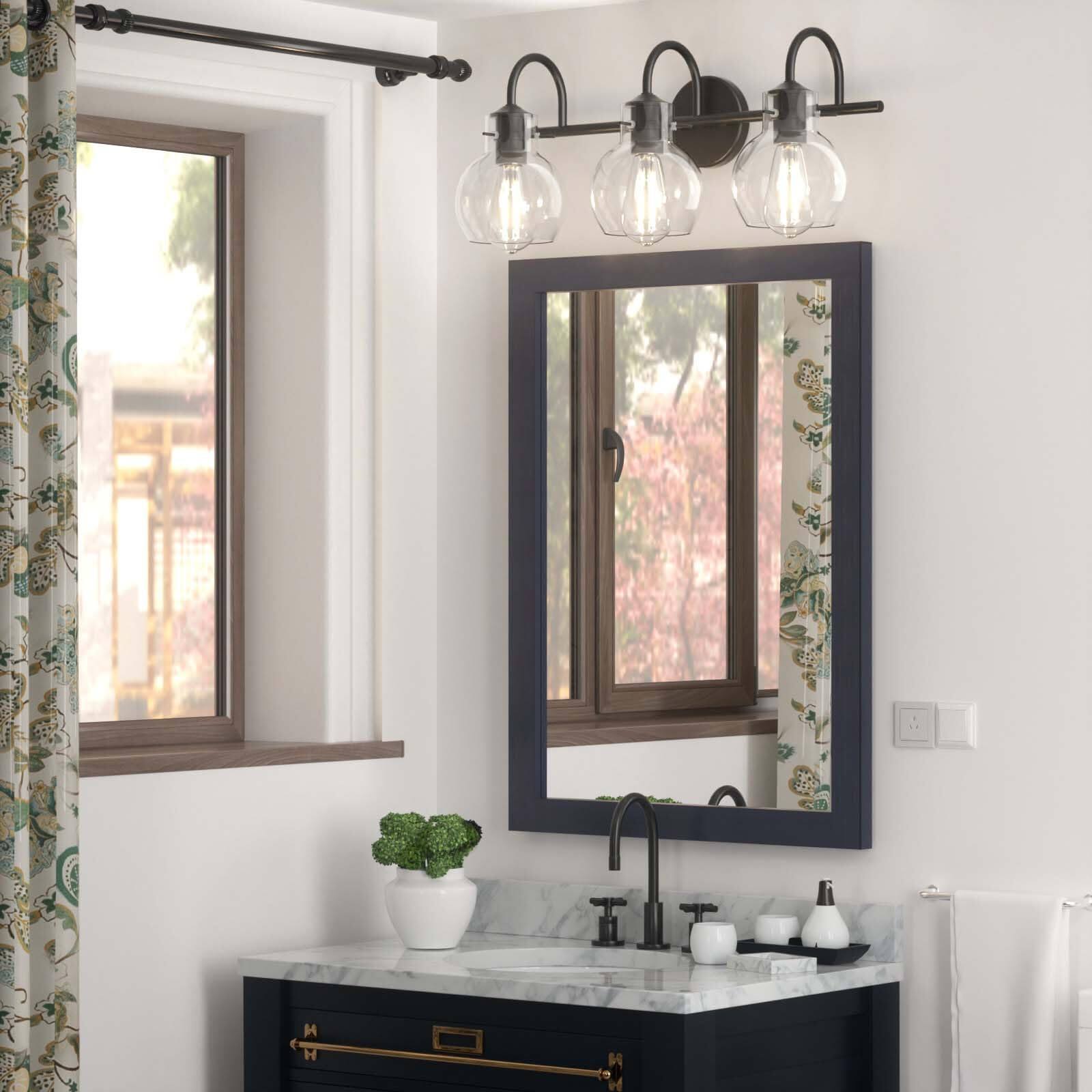 Left. PAIHOME - Bathroom Vanity Light 21" Modern 3-Light Bathroom Light Fixtures over Mirror with Clear Glass Shade E26 Base Wall Sconce - Black.