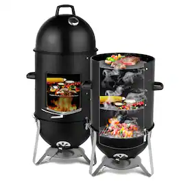 Chateau Abodes - 18" Heavy Duty Vertical Charcoal Smoker, Multipurpose BBQ Grill for Outdoor with Easy Assembly - Black