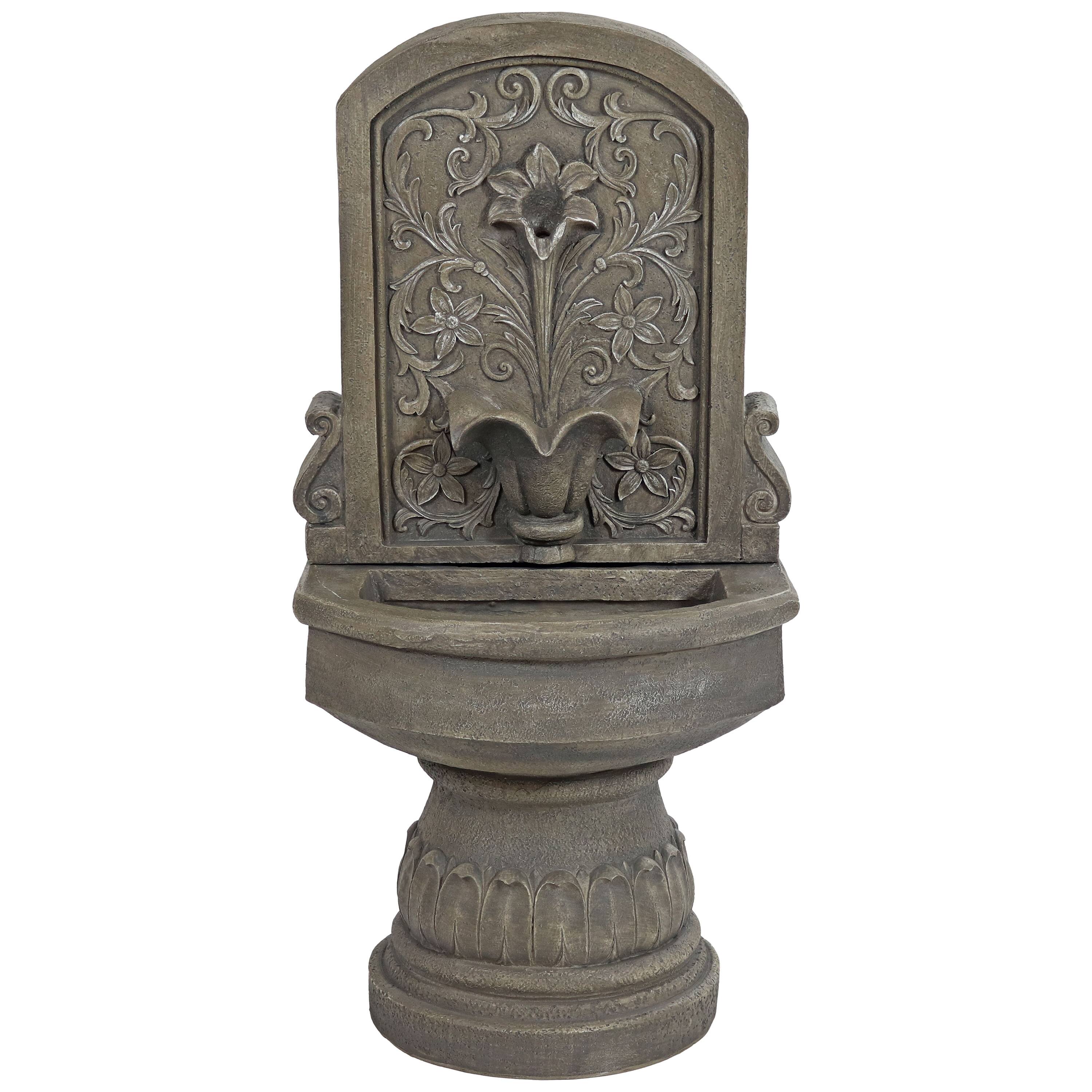 Alt View 5. Sunnydaze - Lovely Lily Polyresin Flat Back Outdoor Wall Fountain - Light Brown.
