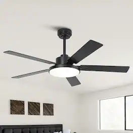 Vaczon - 52" Modern 6 Speed DC Motor Ceiling Fan with Light and Remote - Black
