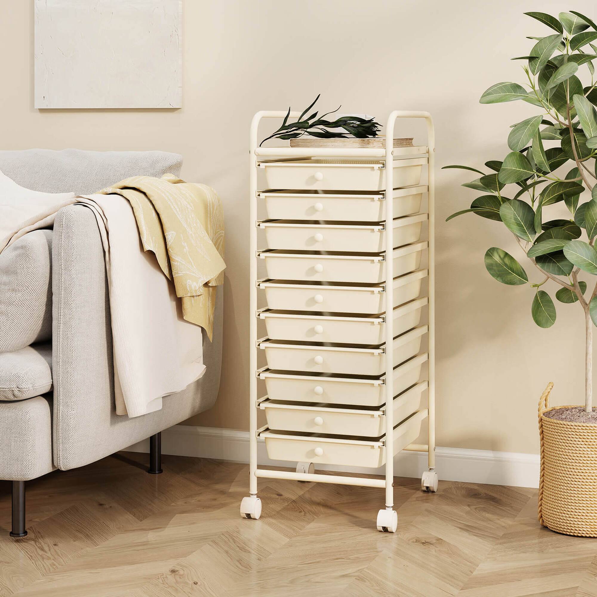 Alt View 1. Costway - Costway 10 Drawer Rolling Storage Cart Scrapbook Paper Office School Organizer - White.