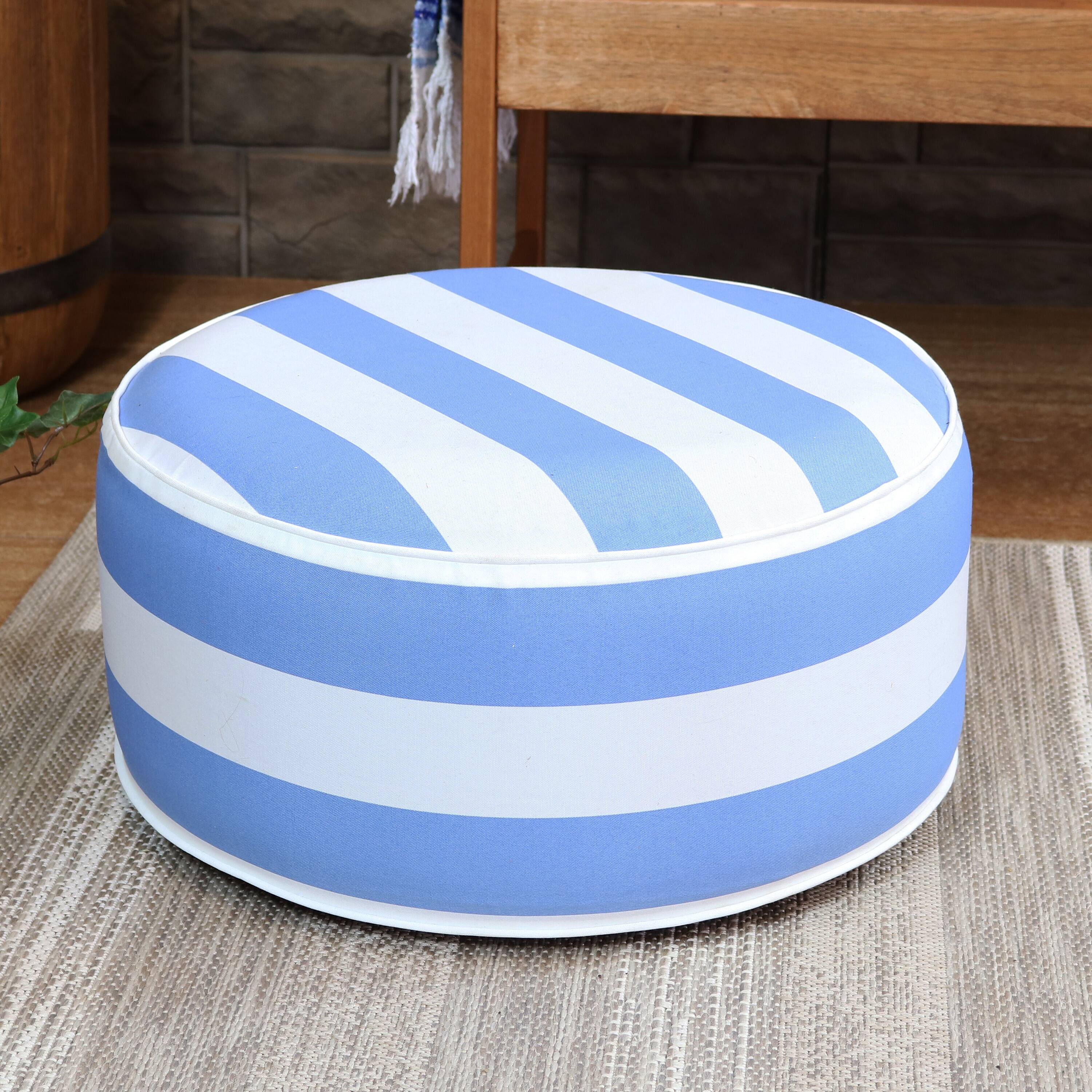 Alt View 1. Sunnydaze - All-Weather Patio Inflatable Ottoman - Beach-Bound Stripe.