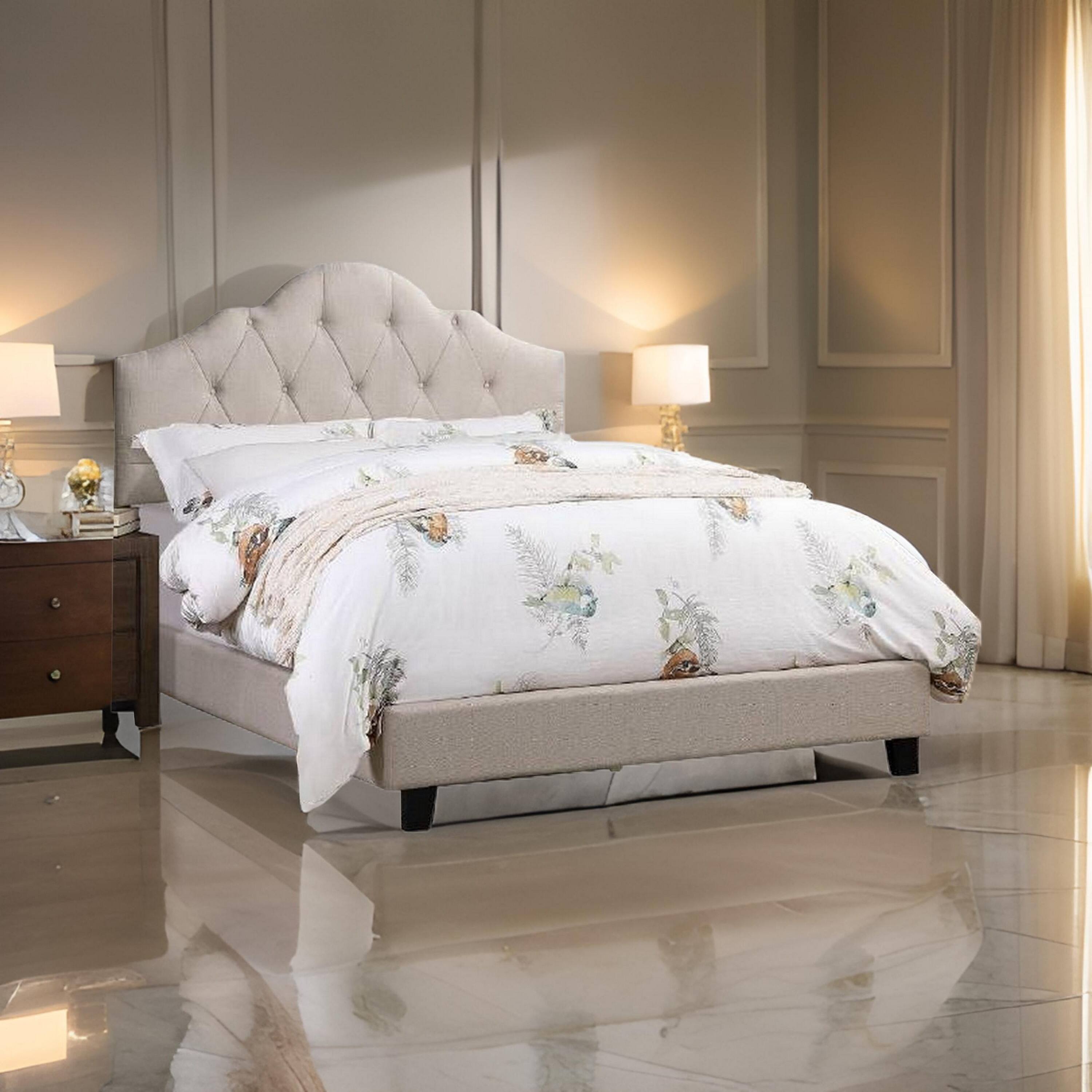 Alt View 5. Manhattan Lane - Eni Upholstered Queen Size Bed, Tufted Adjustable Headboard, Taupe Fabric - Taupe.