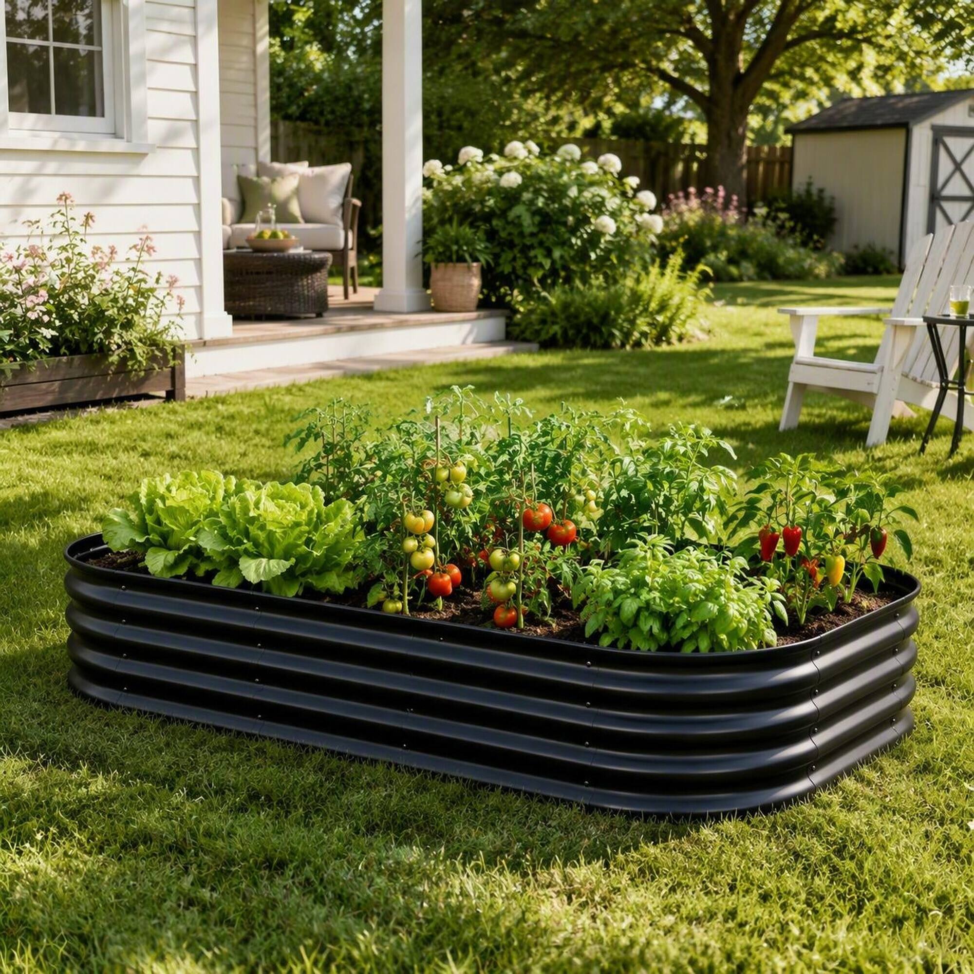 Alt View 1. RYHNUYNE - Galvanized Raised Garden Bed 8x4x1ft Heavy Duty Metal Planter Box for Vegetables Herbs and Flowers Rust-Proof - Black.