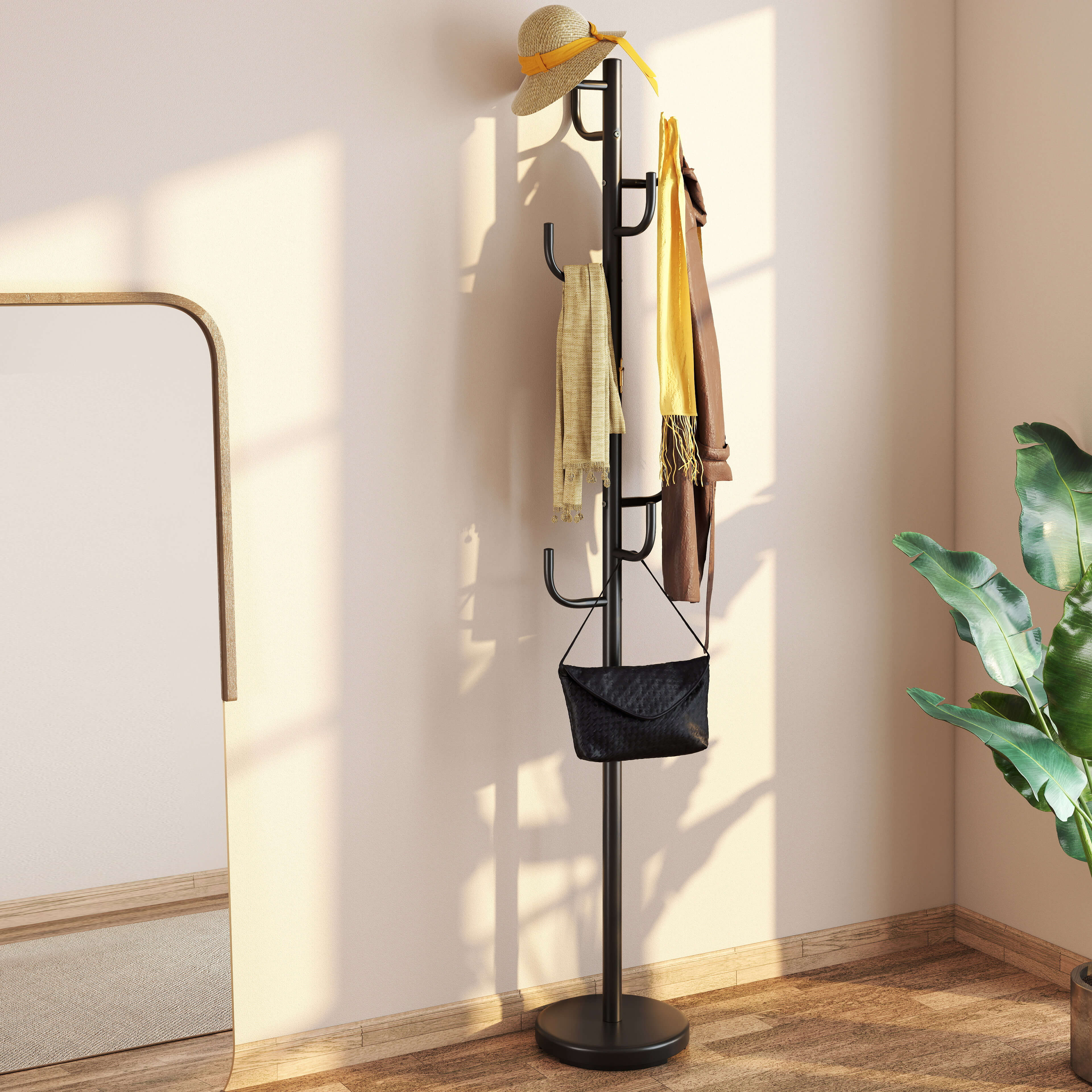 Alt View 4. Costway - Costway Metal Coat Rack Hat Hanger Hooks Hall Entryway For Jacket Umbrella Tree Stand - Black.