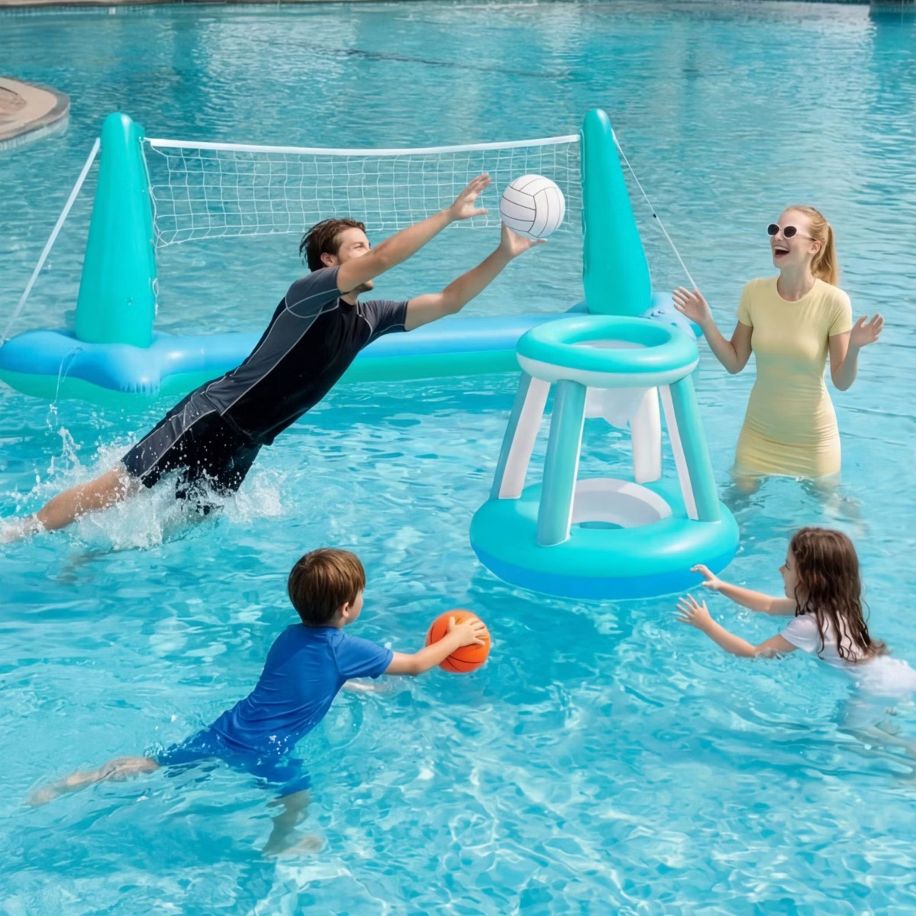 Joyfy - Inflatable Pool Float Set 105” Volleyball Net & Basketball Hoops, Floating Swimming Game Toy for Kids Adults - Blue price history on PriceWatchPro