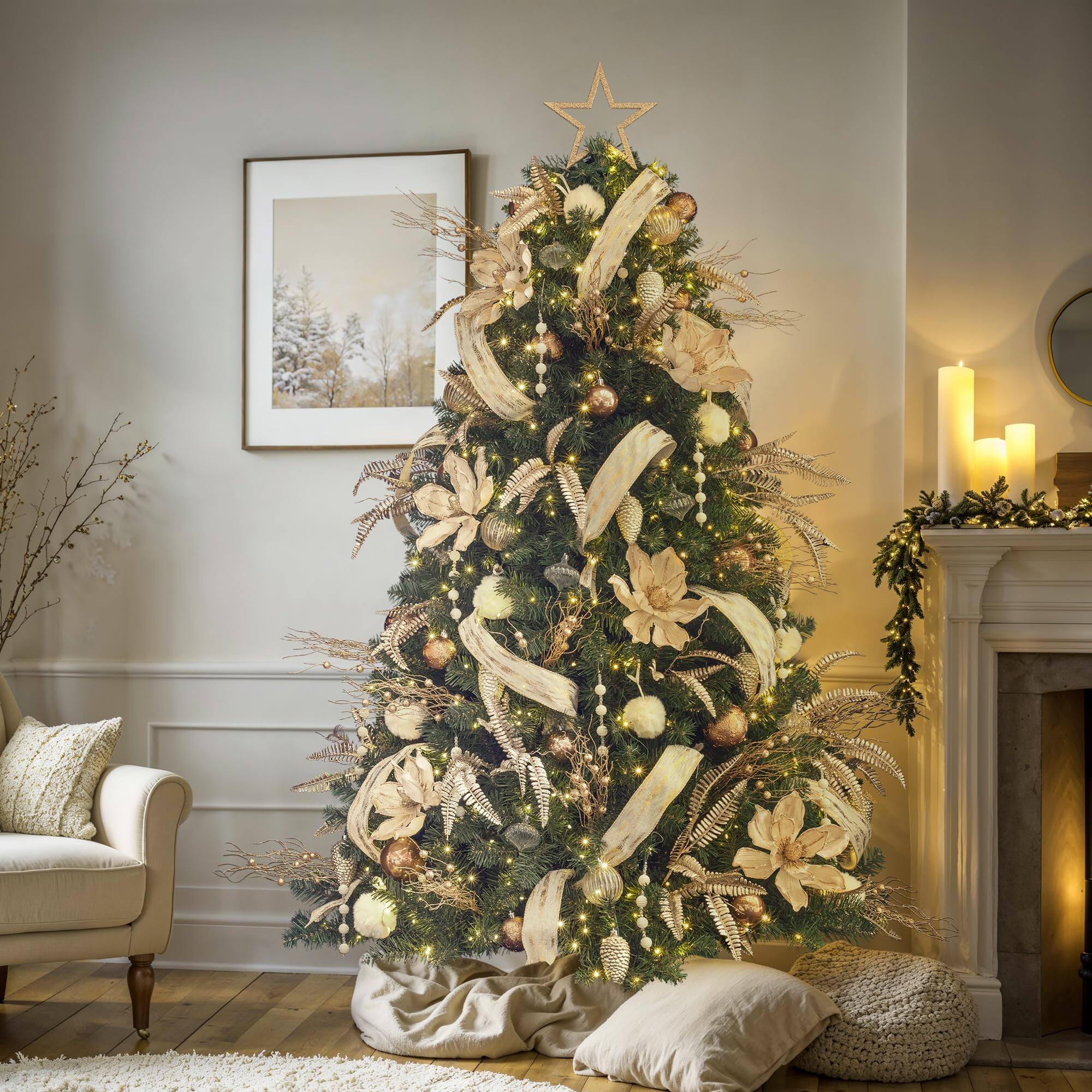 Alt View 3. Skar Audio - Store Christmas Tree With Ornaments And Lights Champagne Completed Decorations Including Full Usb Led String - Red and White.